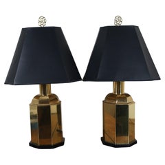 2 Vintage Chinoiserie Brass Octagonal Tea Caddy Canister Lamps Hollywood Regency
