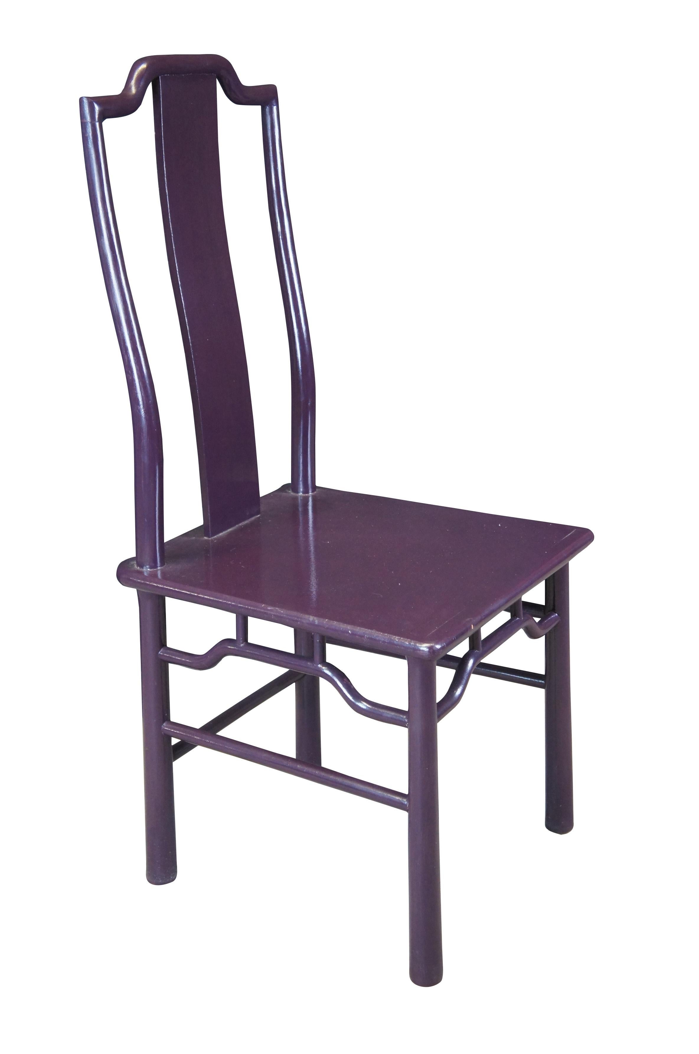 2 Vintage Chinoiserie Purple Lacquer Ming Style Slat Back Side Accent Chairs  In Good Condition For Sale In Dayton, OH
