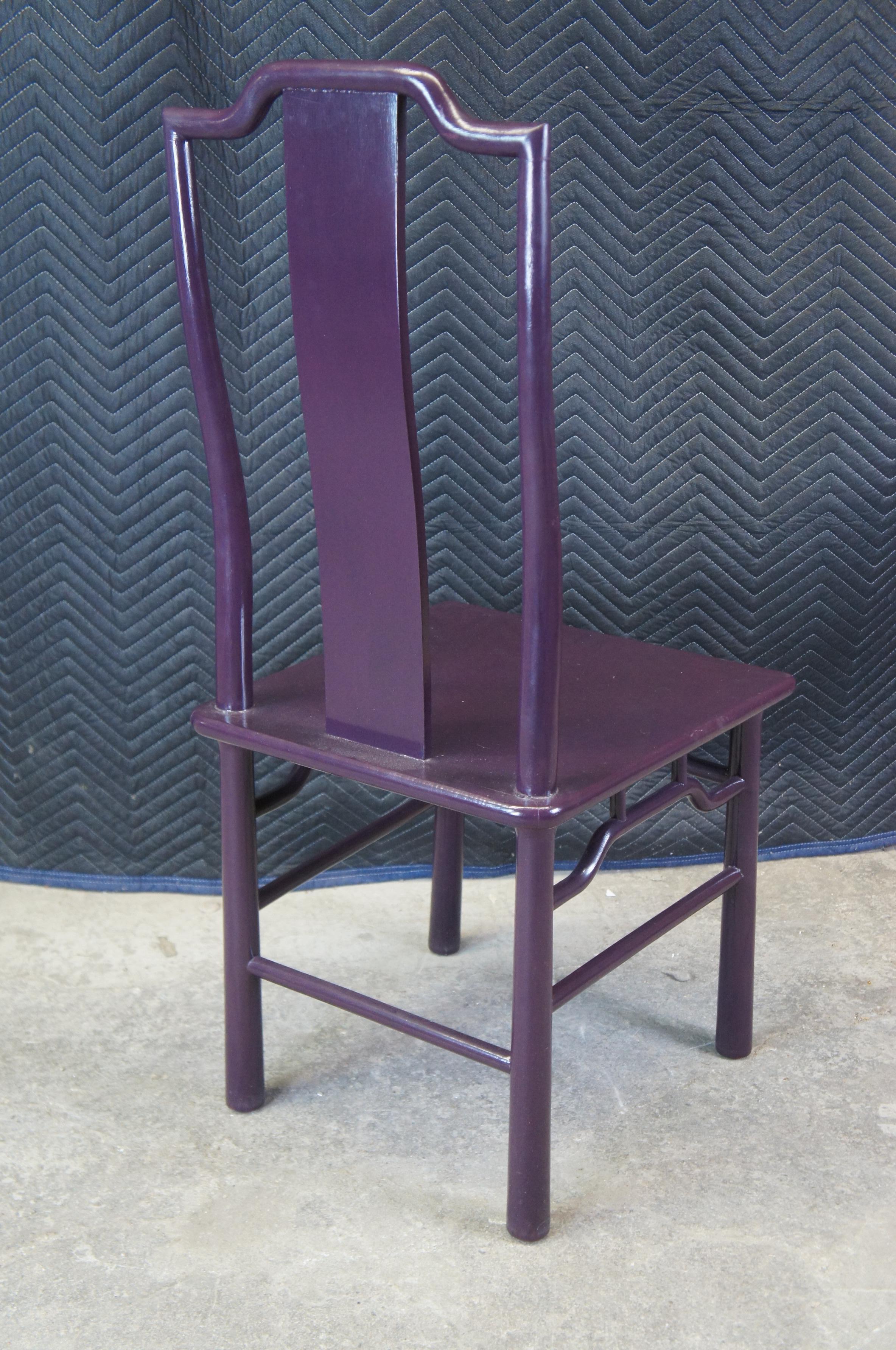 20th Century 2 Vintage Chinoiserie Purple Lacquer Ming Style Slat Back Side Accent Chairs  For Sale