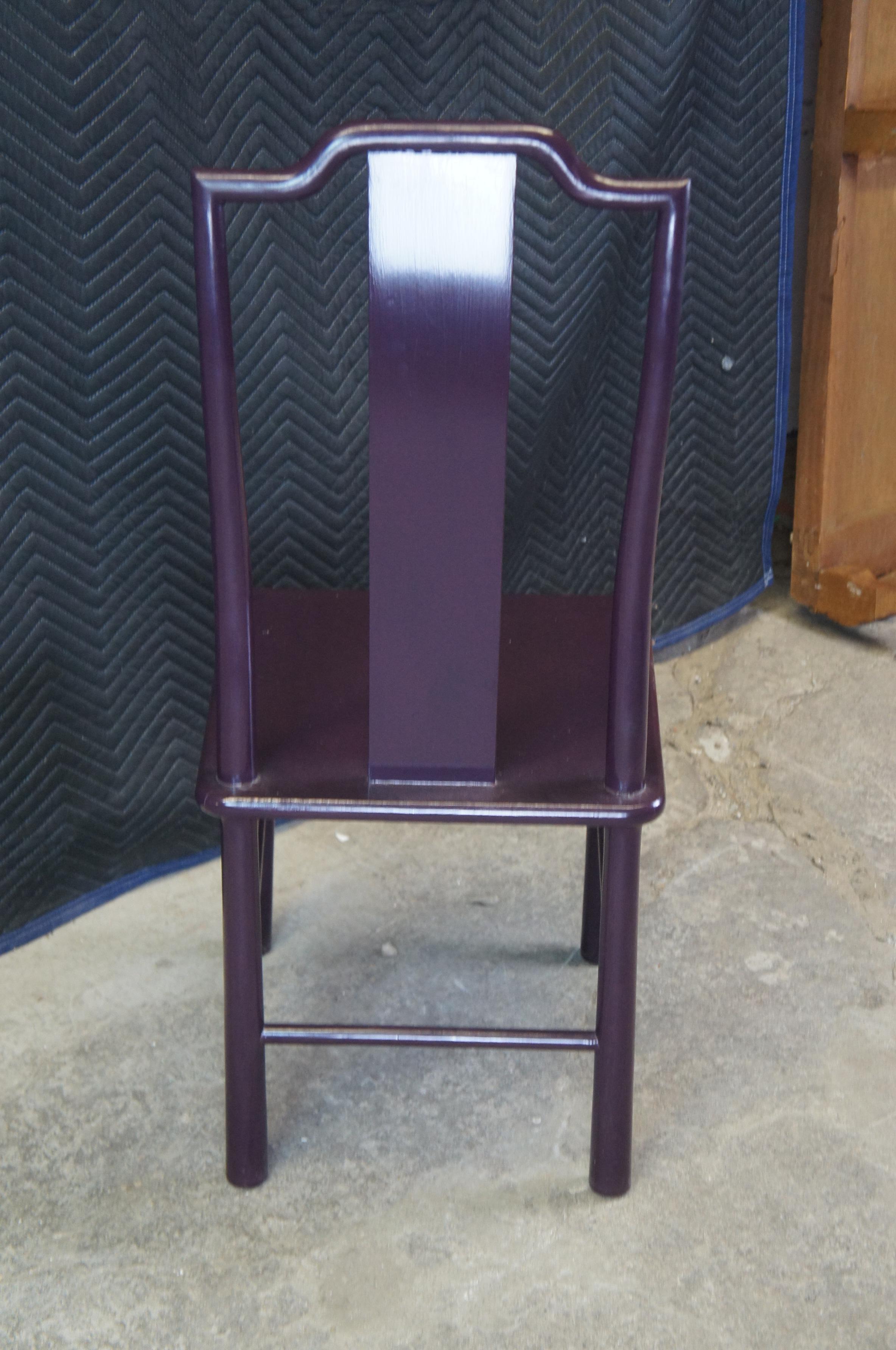 Hardwood 2 Vintage Chinoiserie Purple Lacquer Ming Style Slat Back Side Accent Chairs  For Sale