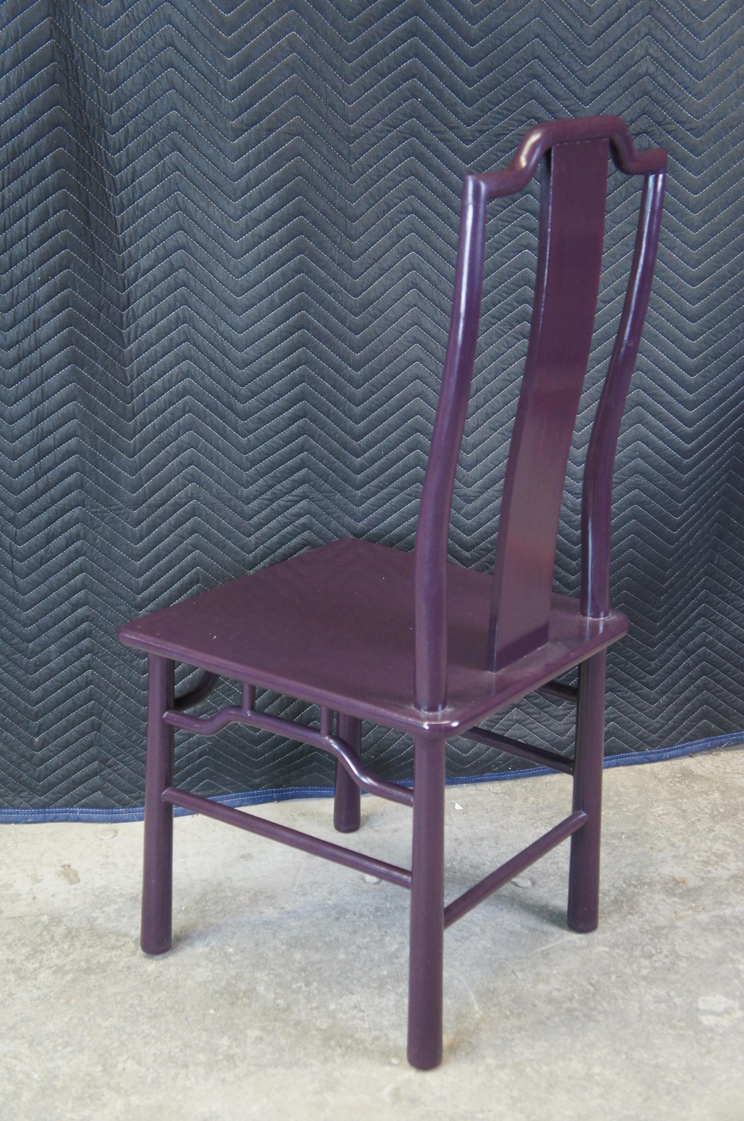 2 Vintage Chinoiserie Purple Lacquer Ming Style Slat Back Side Accent Chairs  For Sale 1