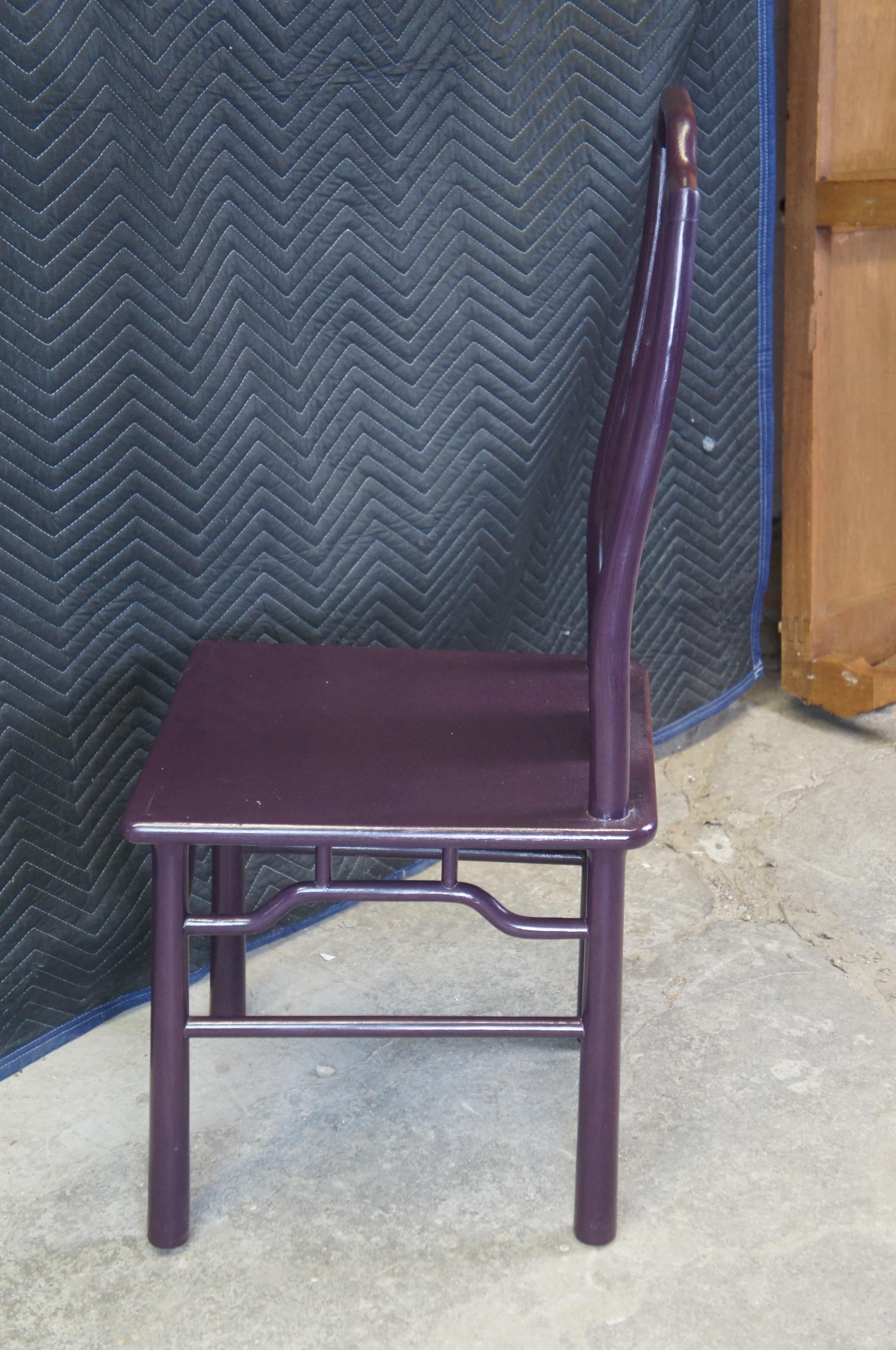2 Vintage Chinoiserie Purple Lacquer Ming Style Slat Back Side Accent Chairs  For Sale 2