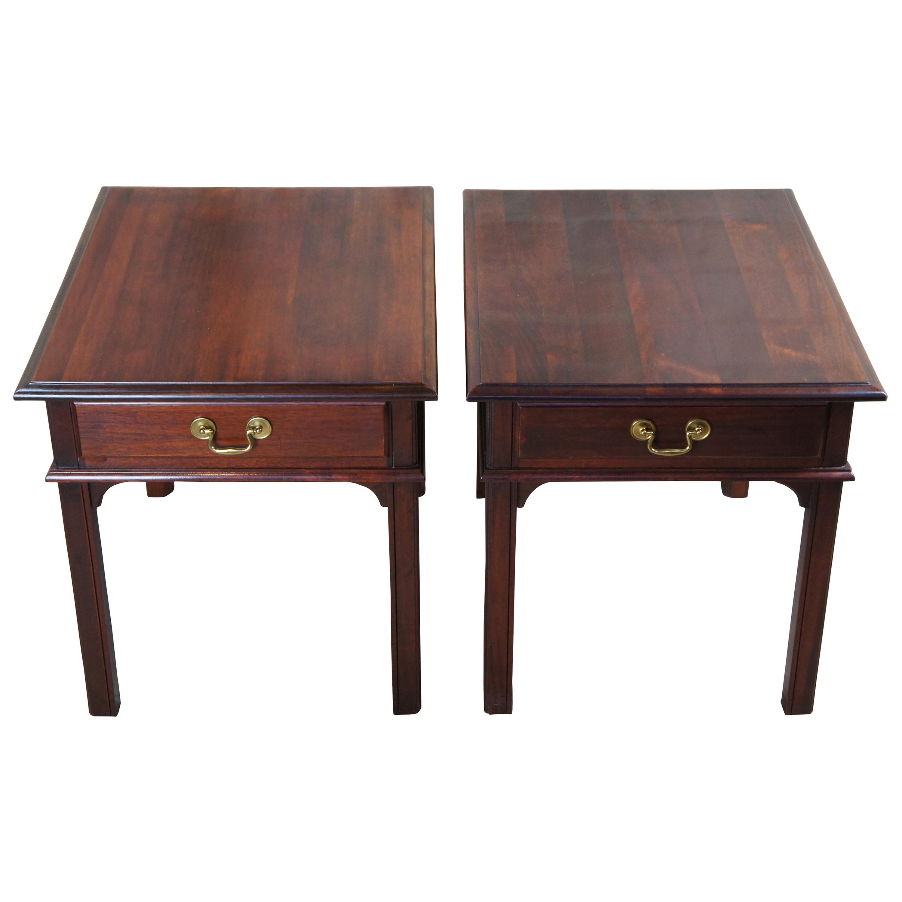 2 Vintage Chippendale Style Mahognay Side End Accent Tables Nightstands