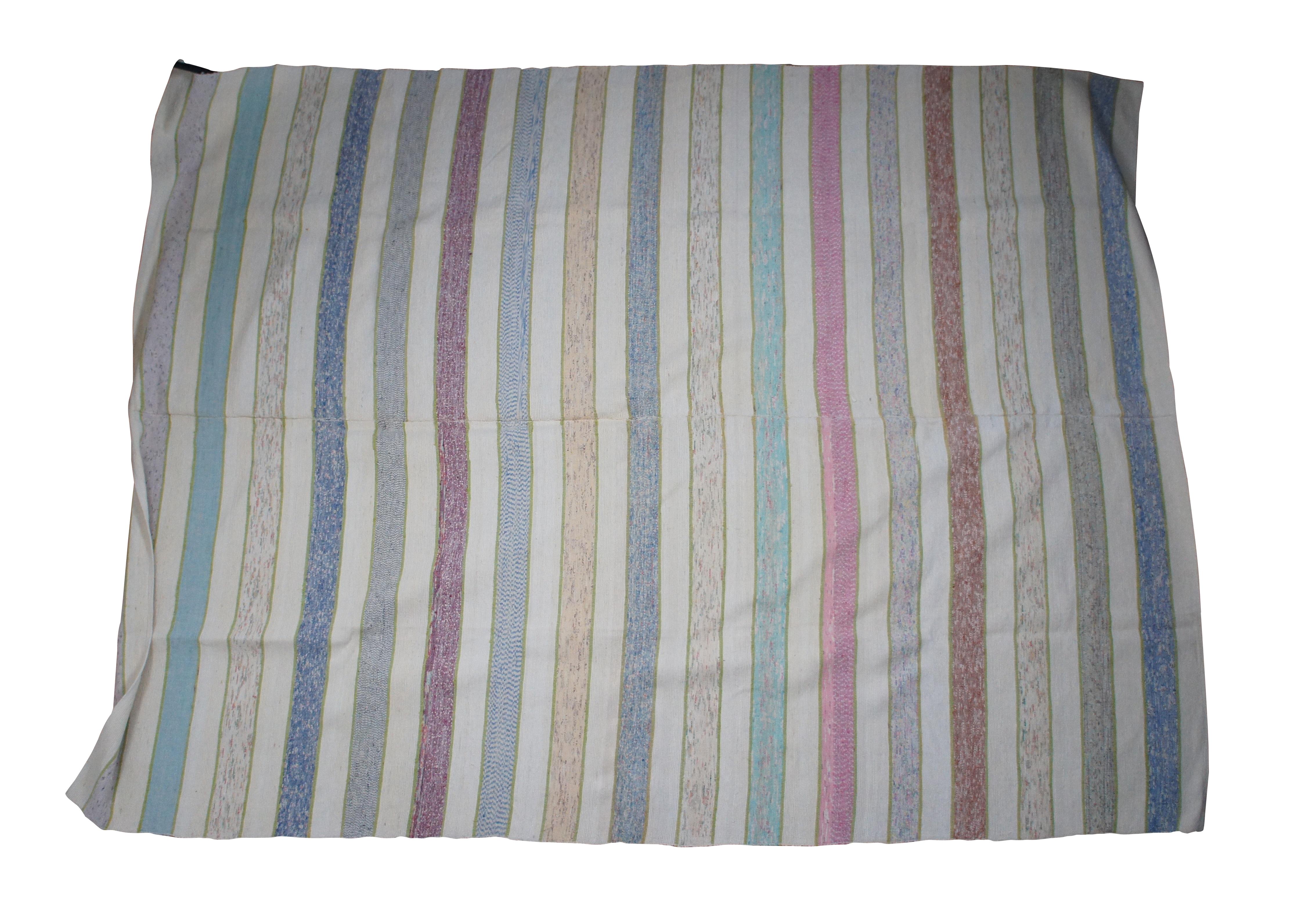 Folk Art 2 Vintage Colorful Hand Loomed Striped Cotton Rag Blankets Bedspread Rug Pair 