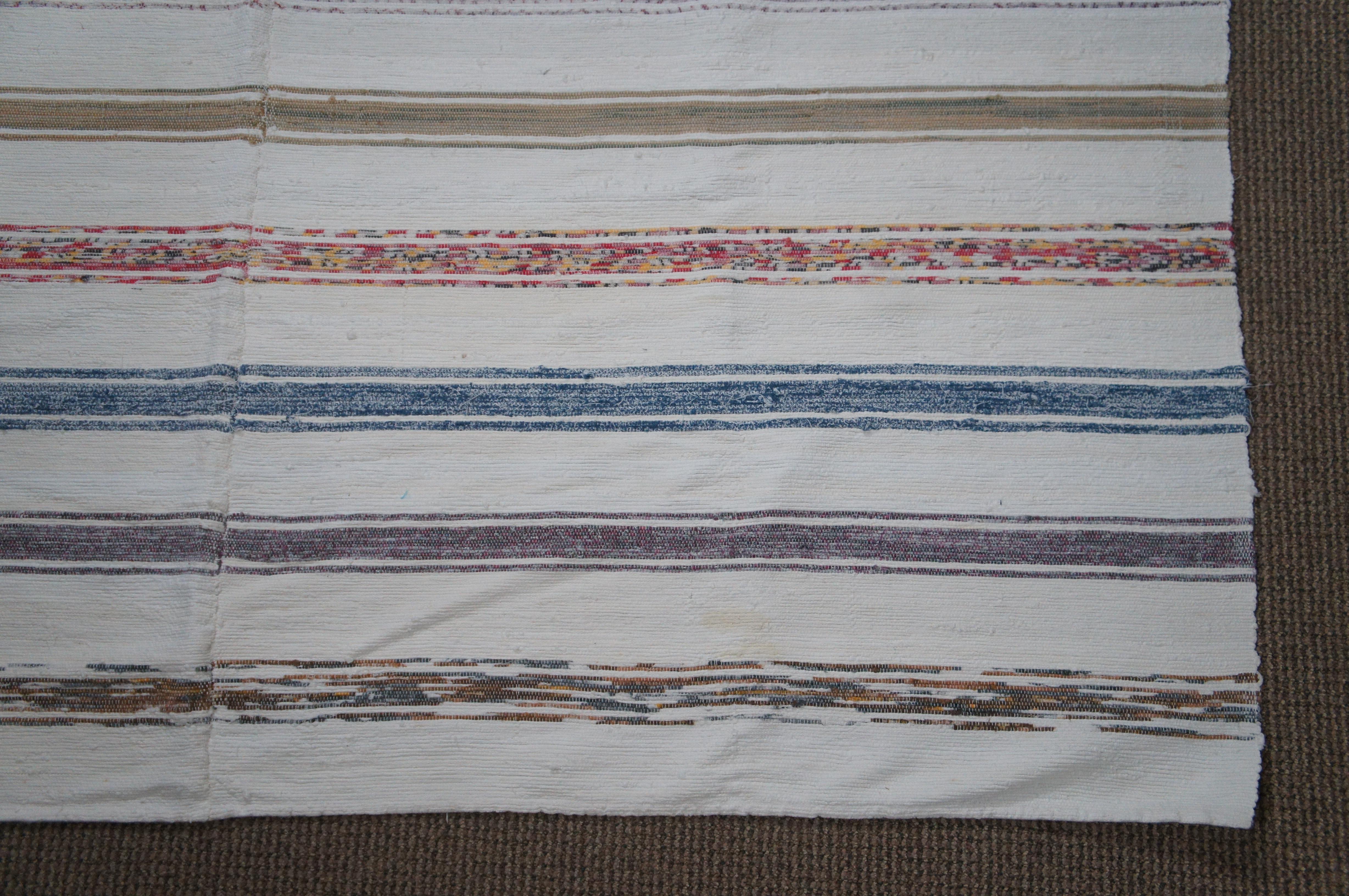 20th Century 2 Vintage Colorful Hand Loomed Striped Cotton Rag Blankets Bedspread Rug Pair 