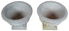 2 Vintage Concrete Urn Shaped Jardinieres Garden Planters Pair Mid Century