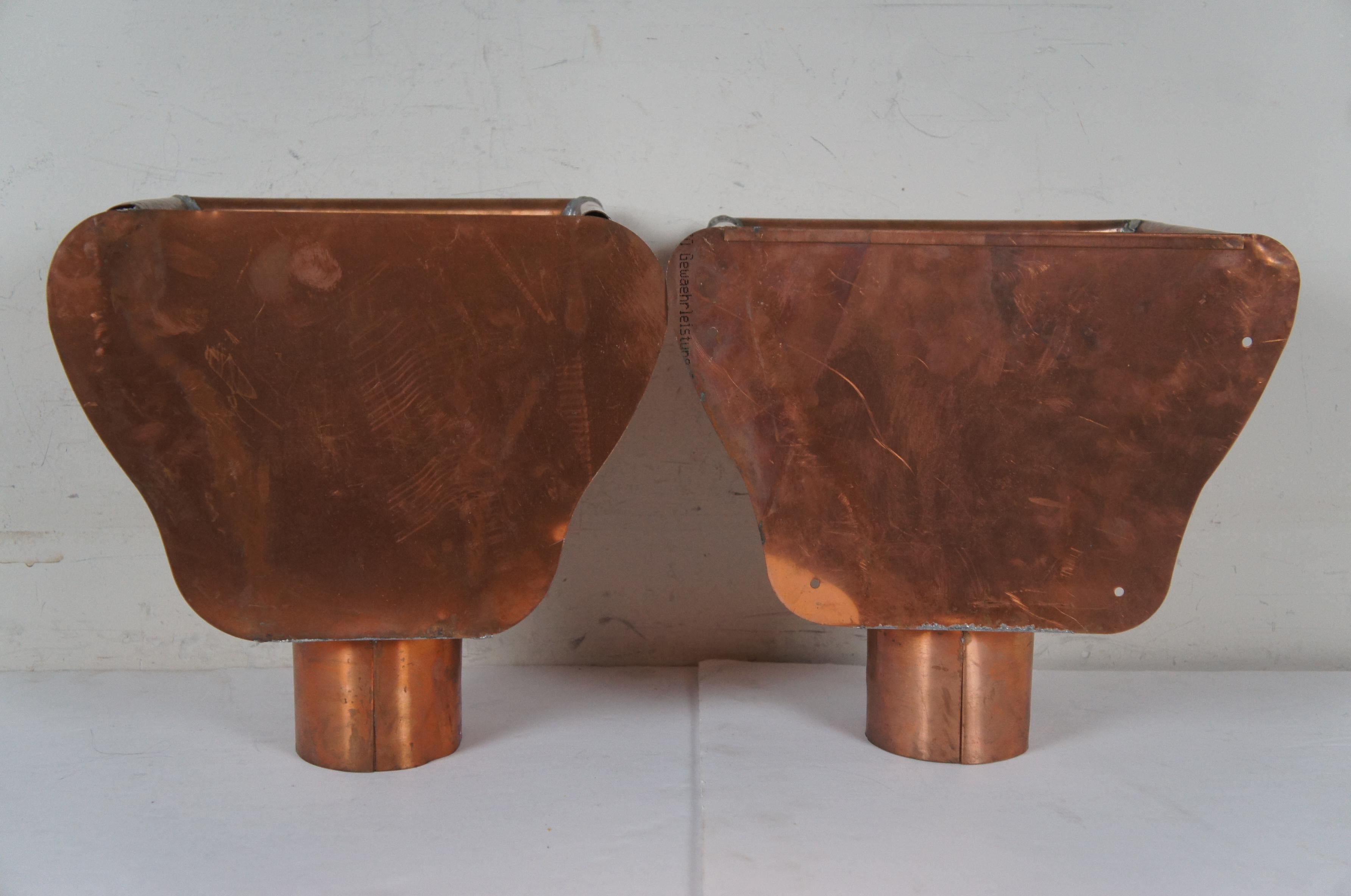 2 Vintage Copper Gutter Leader Box Heads w/ Overflow Pipe Outlet Downspout 13