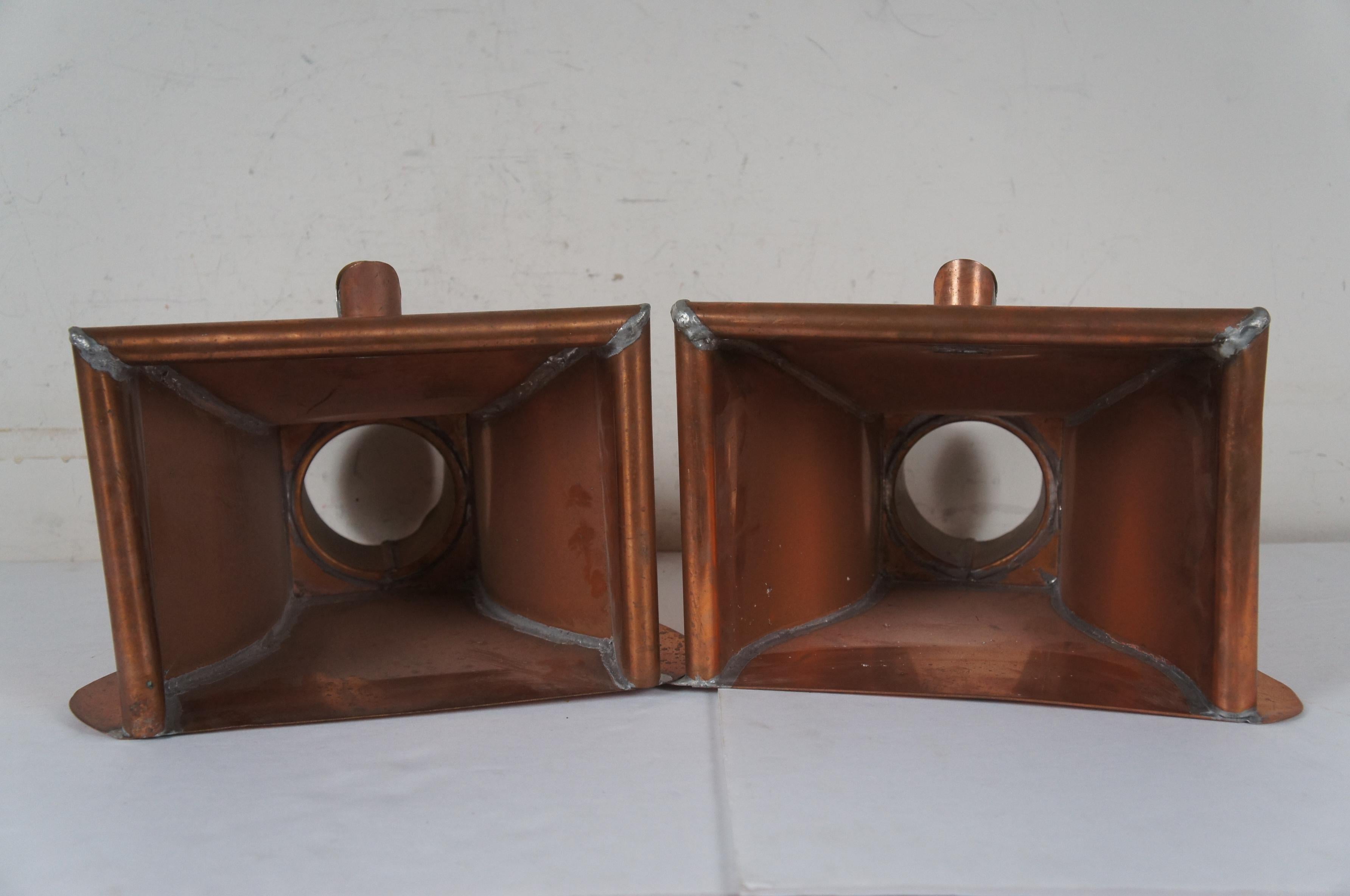 2 Vintage Copper Gutter Leader Box Heads w/ Overflow Pipe Outlet Downspout 13