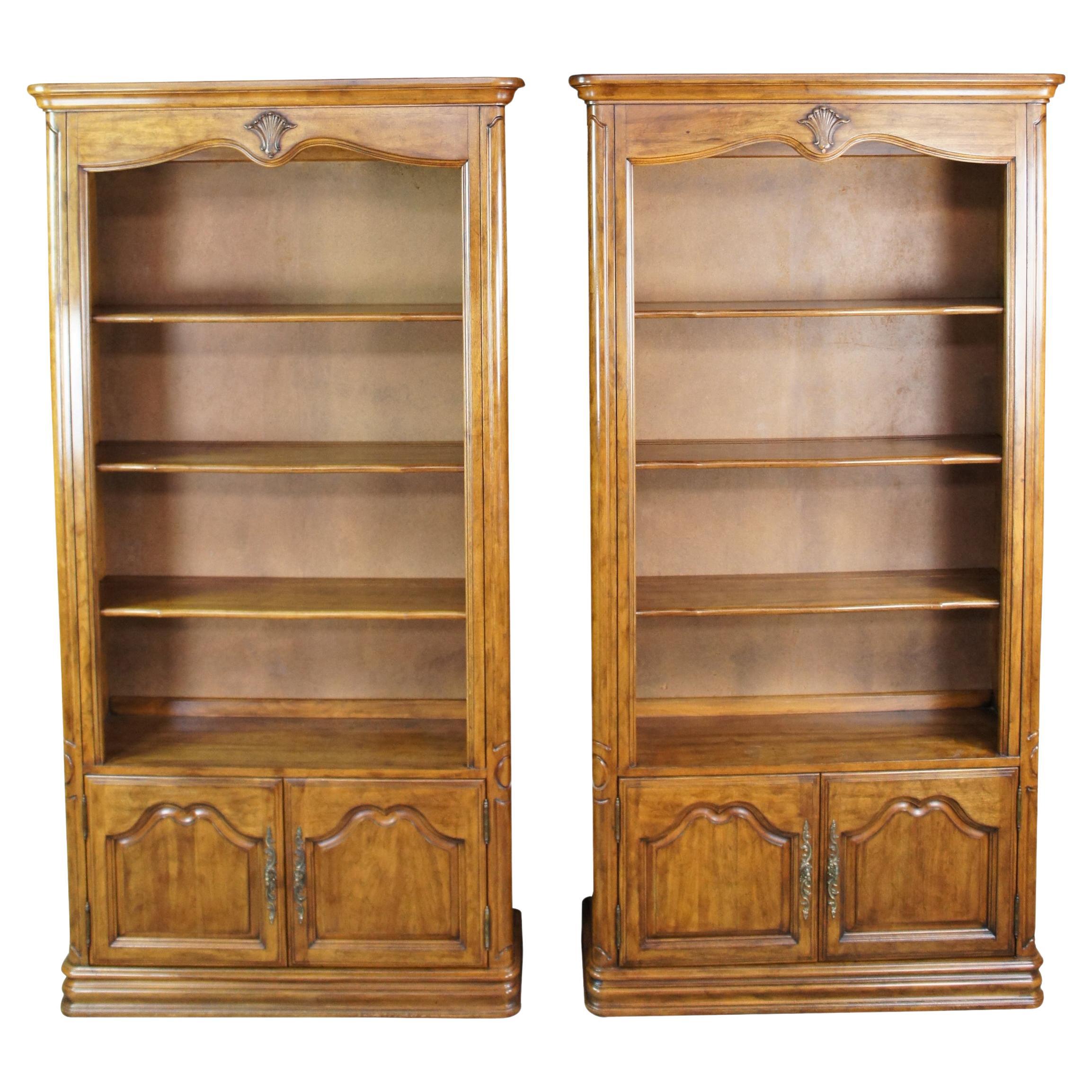 2 Vintage Davis Cabinet Co Fleming Walnut Library Bookcase Cabinets, 1790