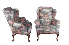 2 Vintage Drexel Traditional Classics Queen Anne Mahogany Wingback Arm Chairs