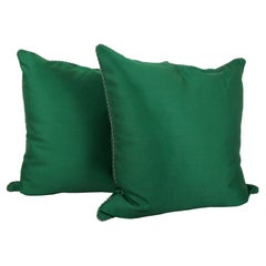 2 Vintage Emerald Green Modern Silk Down Fill Throw Accent Pillows