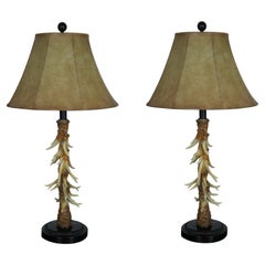 2 Vintage Faux Resin Antler Hunt Cabin Taxidermy Theme Table Lamps 29"