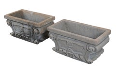 2 Vintage French Baroque Ornamental Concrete Stone Garden Flower Planters
