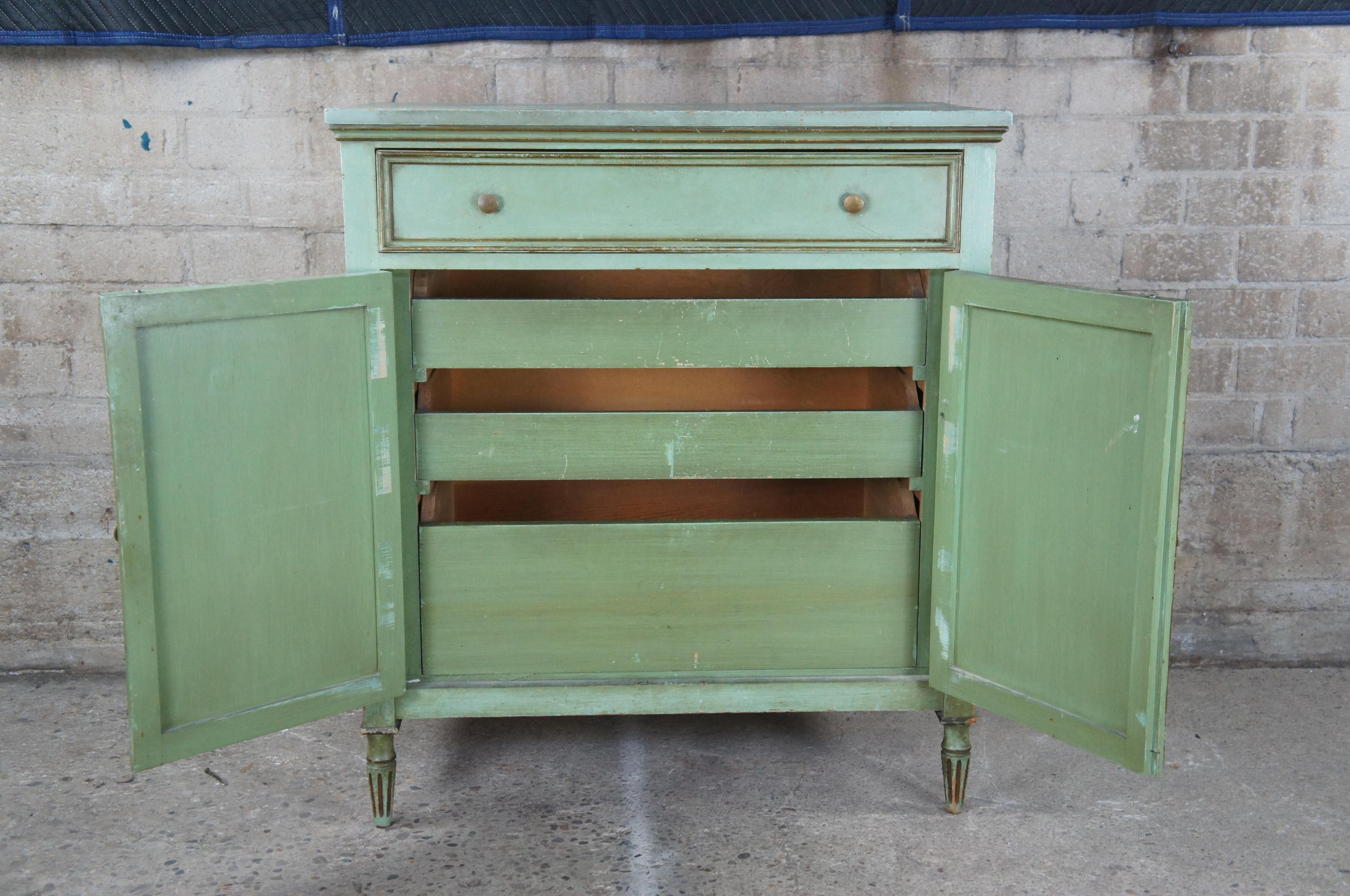 2 Vintage French Louis XVI Green Country Farmhouse Pine Cabinets Chests Dressers 3
