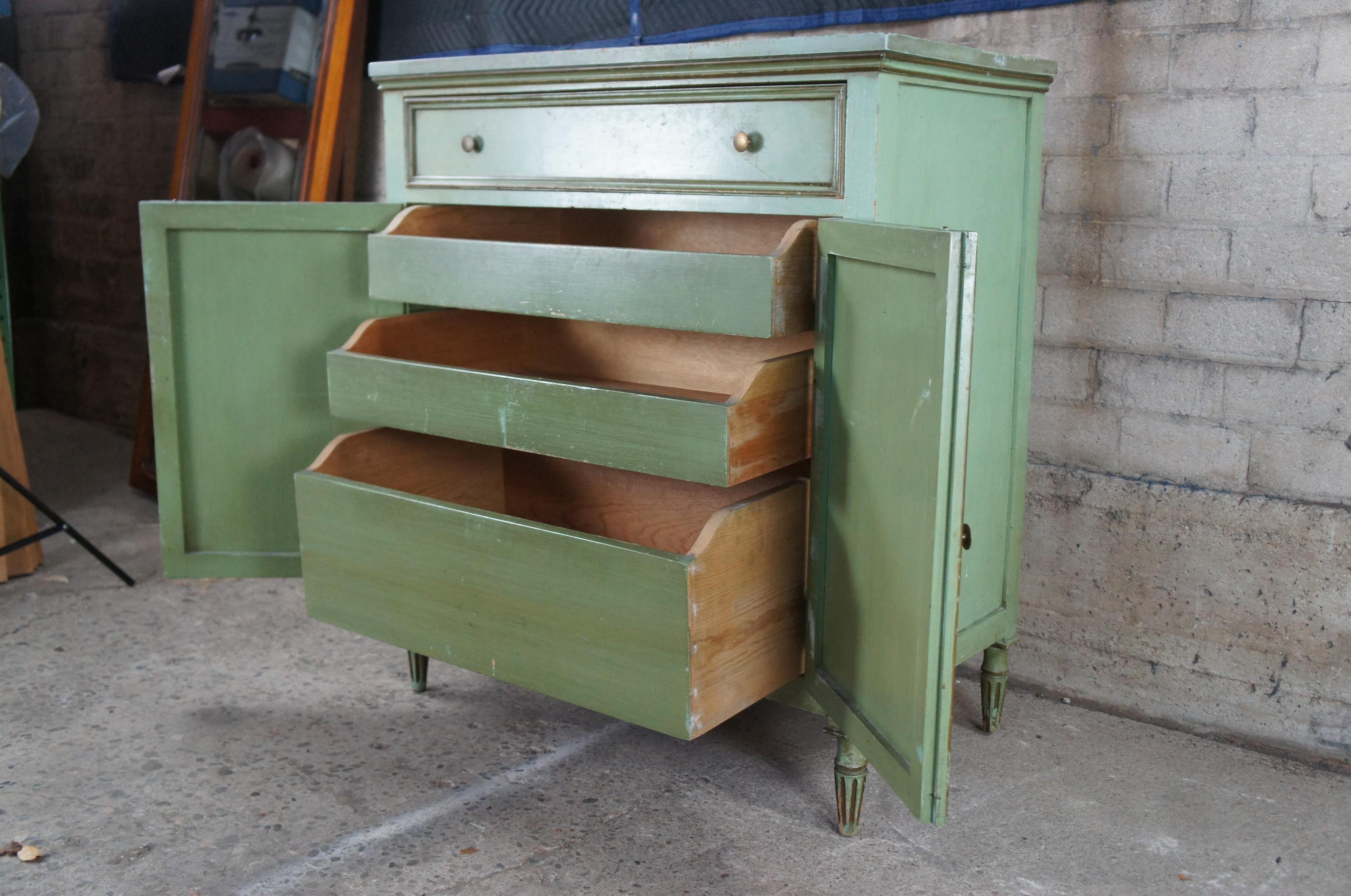 2 Vintage French Louis XVI Green Country Farmhouse Pine Cabinets Chests Dressers 4
