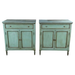 2 Vintage French Louis XVI Green Country Farmhouse Pine Cabinets Chests Dressers