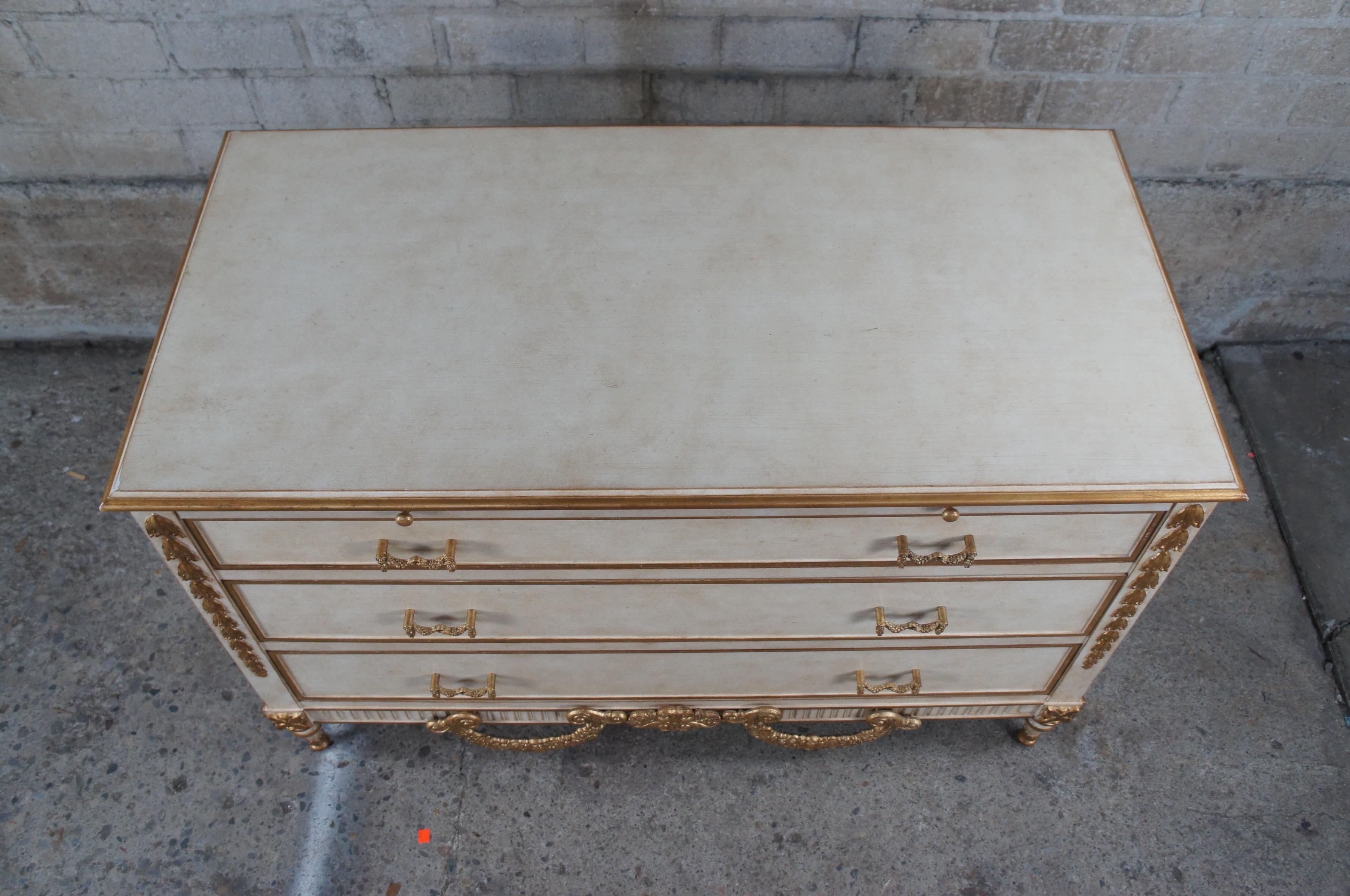 20th Century 2 Vintage French Louis XVI White Chest of Drawers Bedside Commode Rococo Pair 