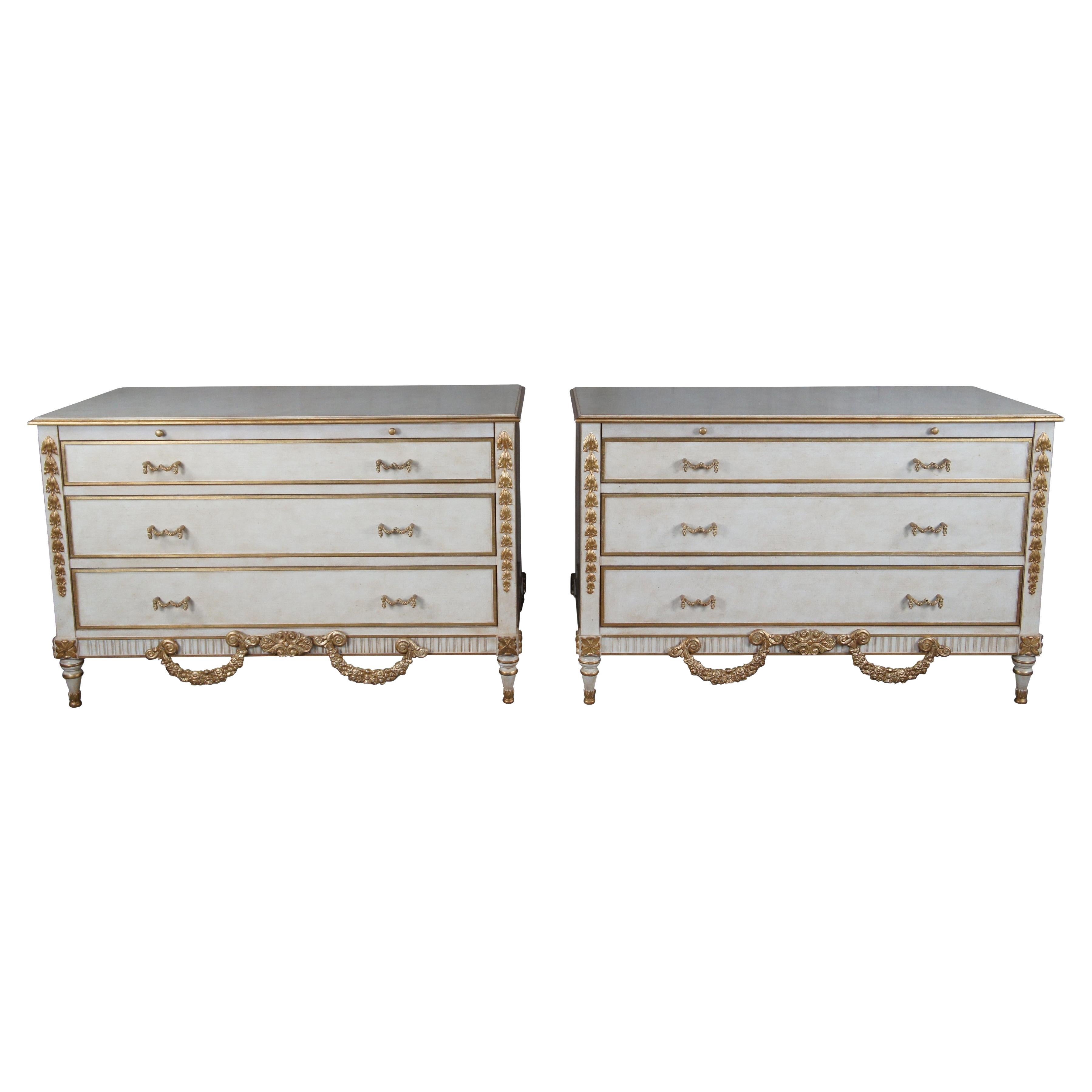 2 Vintage French Louis XVI White Chest of Drawers Bedside Commode Rococo Pair 