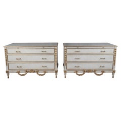 2 Vintage French Louis XVI White Chest of Drawers Bedside Commode Rococo Pair