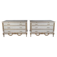 2 Retro French Louis XVI White Chest of Drawers Bedside Commode Rococo Pair 