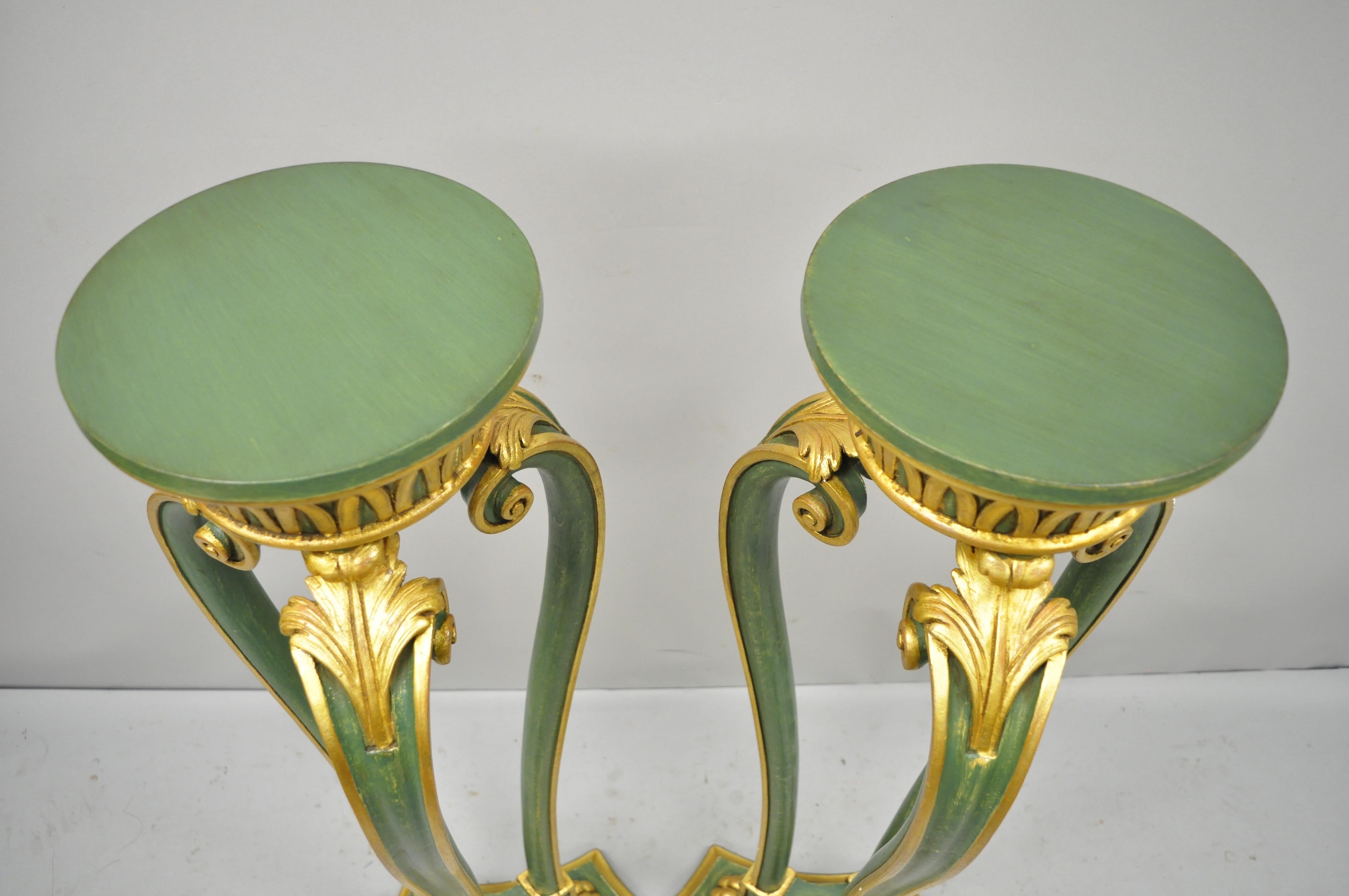 2 Vintage French Regency Neoclassical Style Green & Gold Paw Foot Italian Stands In Good Condition In Philadelphia, PA
