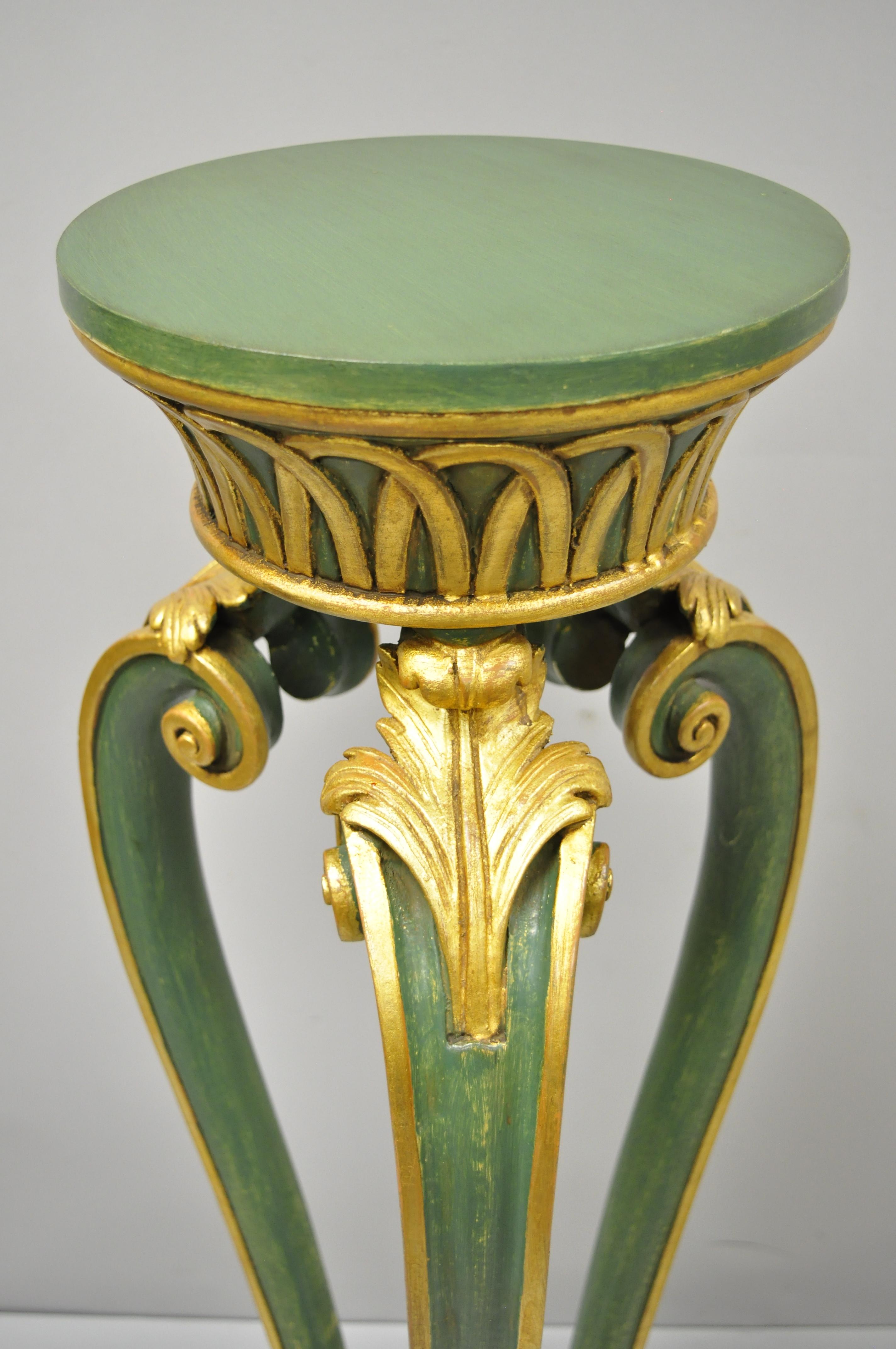 20th Century 2 Vintage French Regency Neoclassical Style Green & Gold Paw Foot Italian Stands