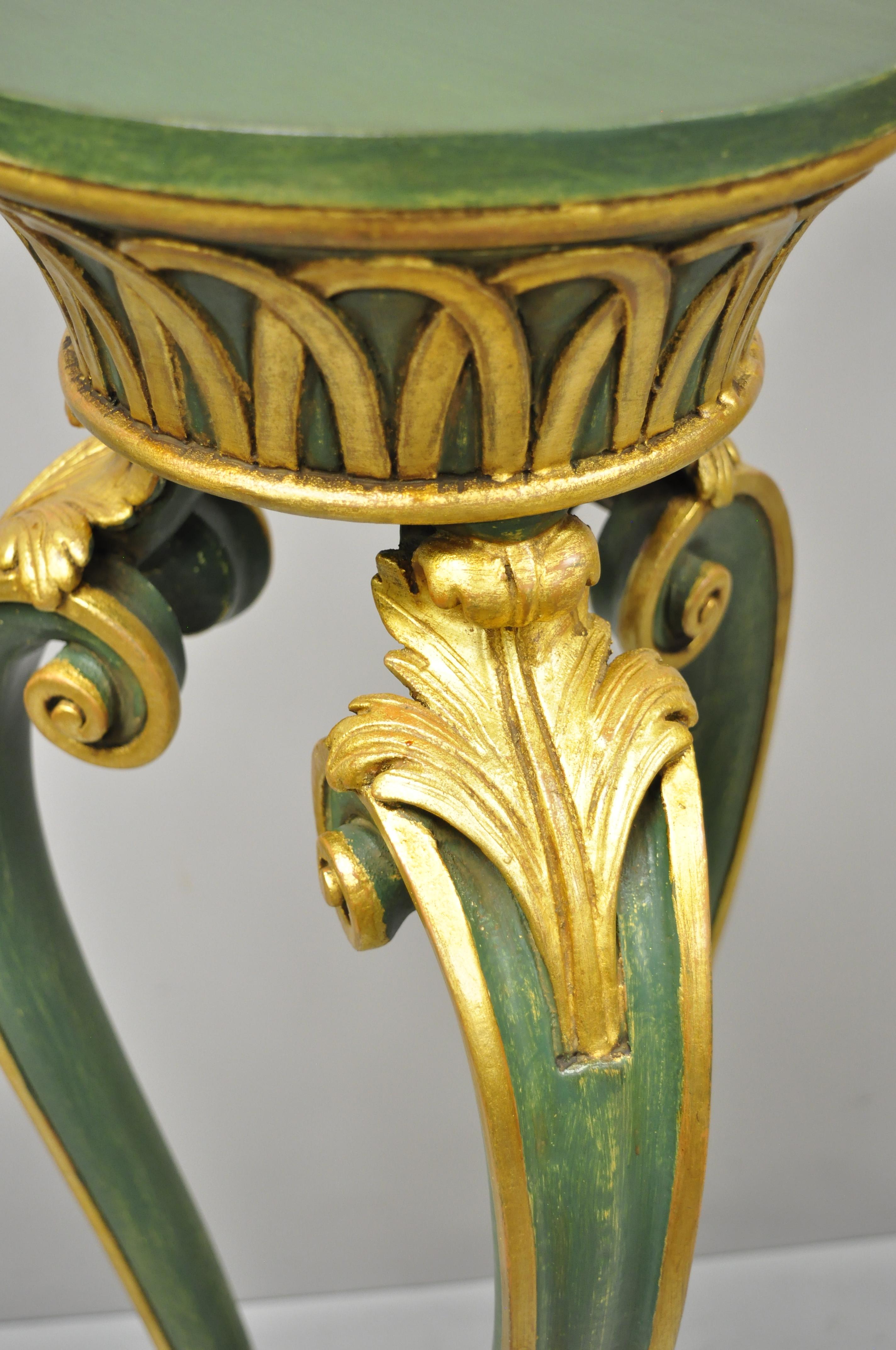 2 Vintage French Regency Neoclassical Style Green & Gold Paw Foot Italian Stands 1