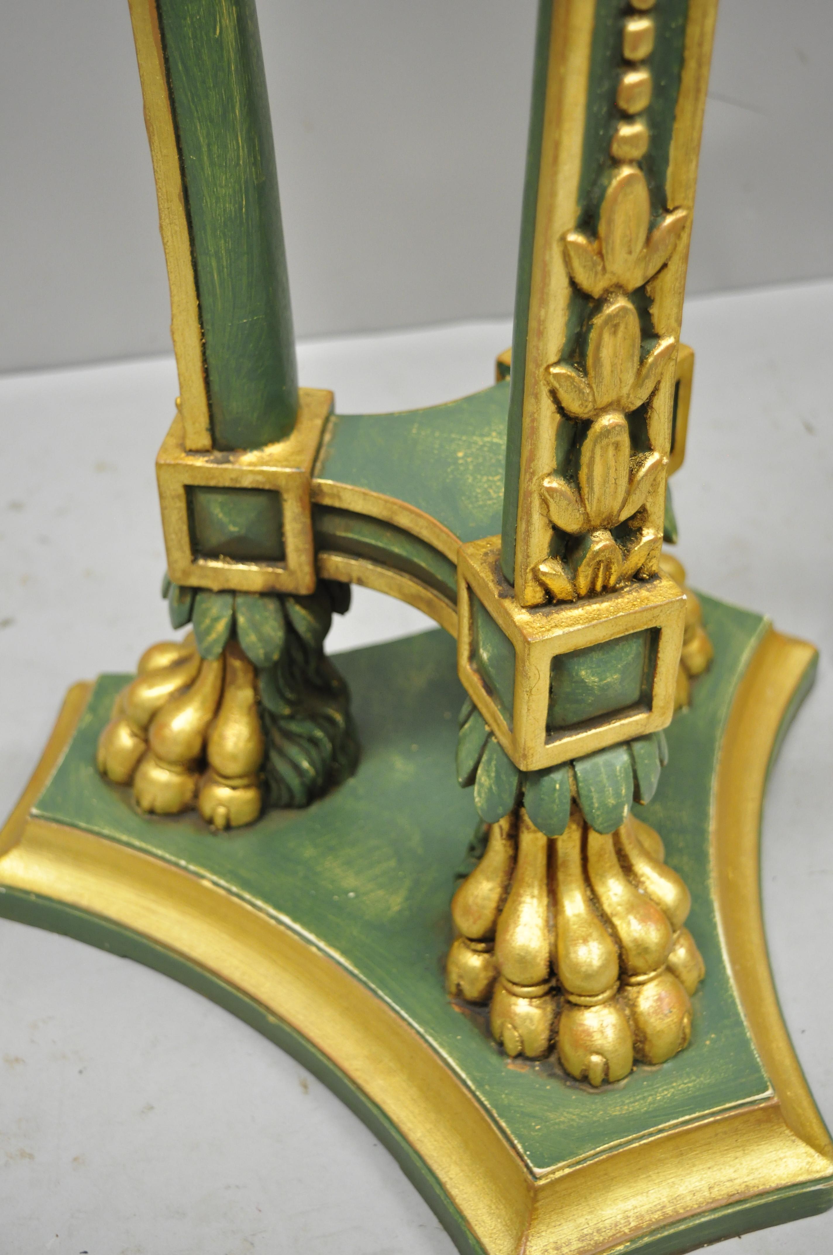 2 Vintage French Regency Neoclassical Style Green & Gold Paw Foot Italian Stands 3