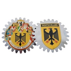 2 Vintage German Deutschland Enameled Motor Car Grille Badges Emblems