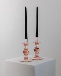 2 Vintage Glass Candle Holders Peach Simple Timeless Ball Design Italy, 1980s