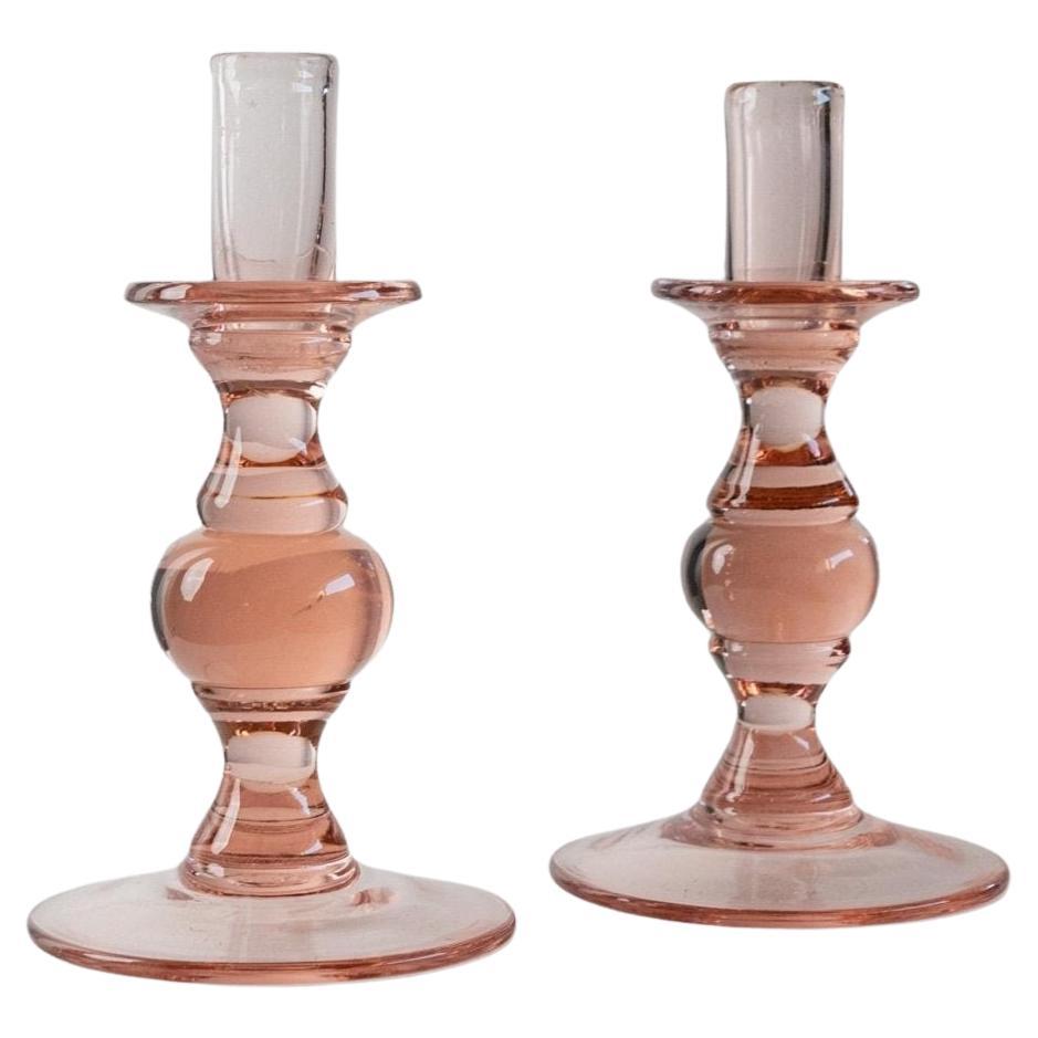 2 portacandele in vetro vintage Peach Simple Timeless Ball Design Italia, anni
80
