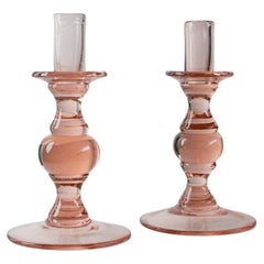 2 Bougeoirs Vintage en verre Peach Simple Timeless Ball Design Italie, années 1980