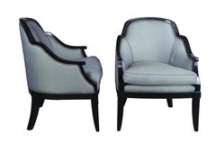 2 Vintage Grafton Furniture Art Deco Ebonized Club Lounge Library Accent Chairs
