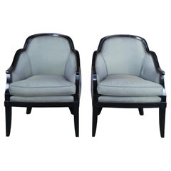2 Retro Grafton Furniture Art Deco Ebonized Club Lounge Library Accent Chairs