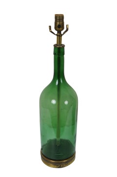 2 Vintage Green Glass Magnum Wine Bottle Table Lamps Pair 24"