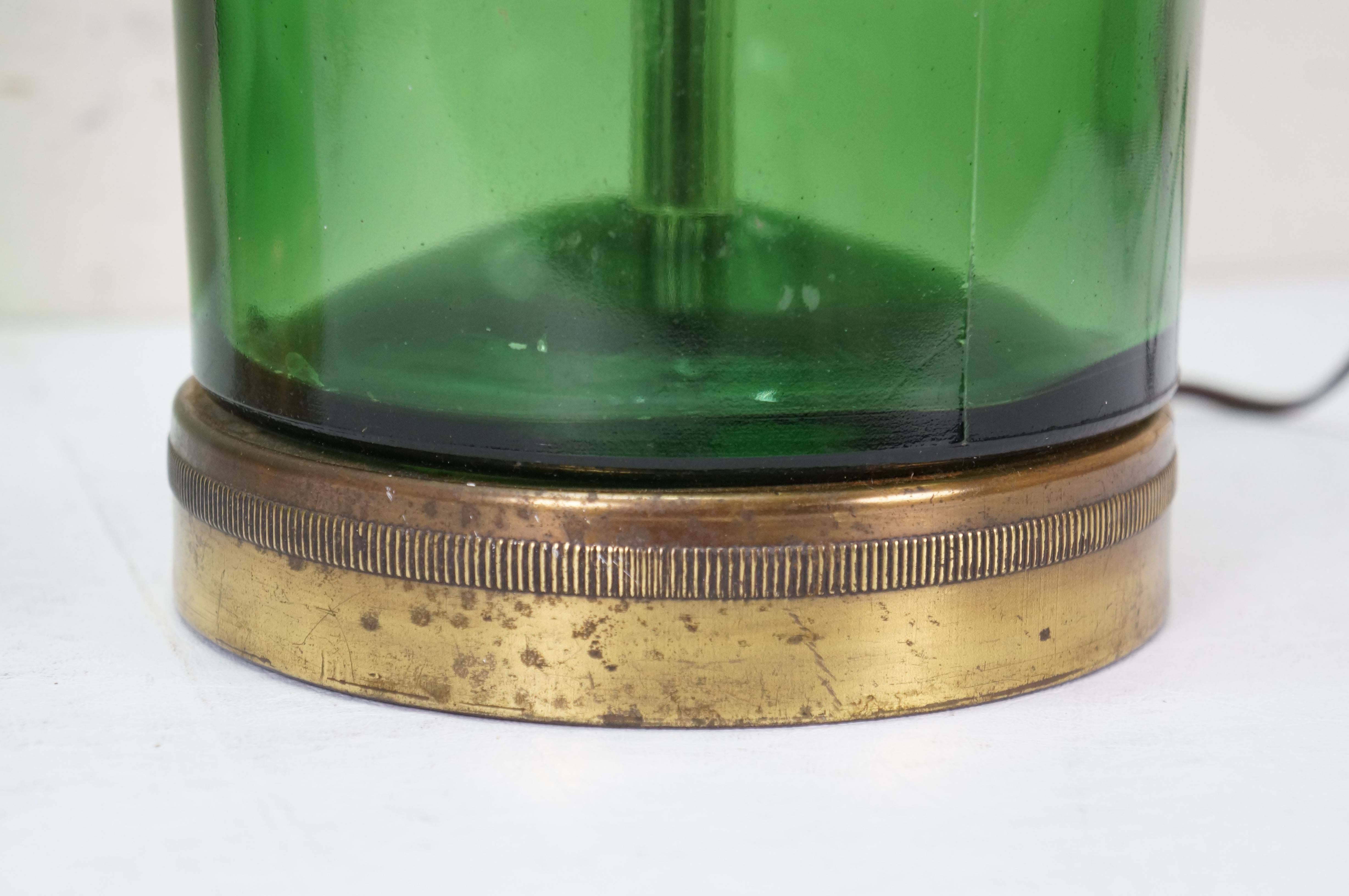 2 Paire de lampes de table en verre vert vintage avec bouteille de vin Magnum 24