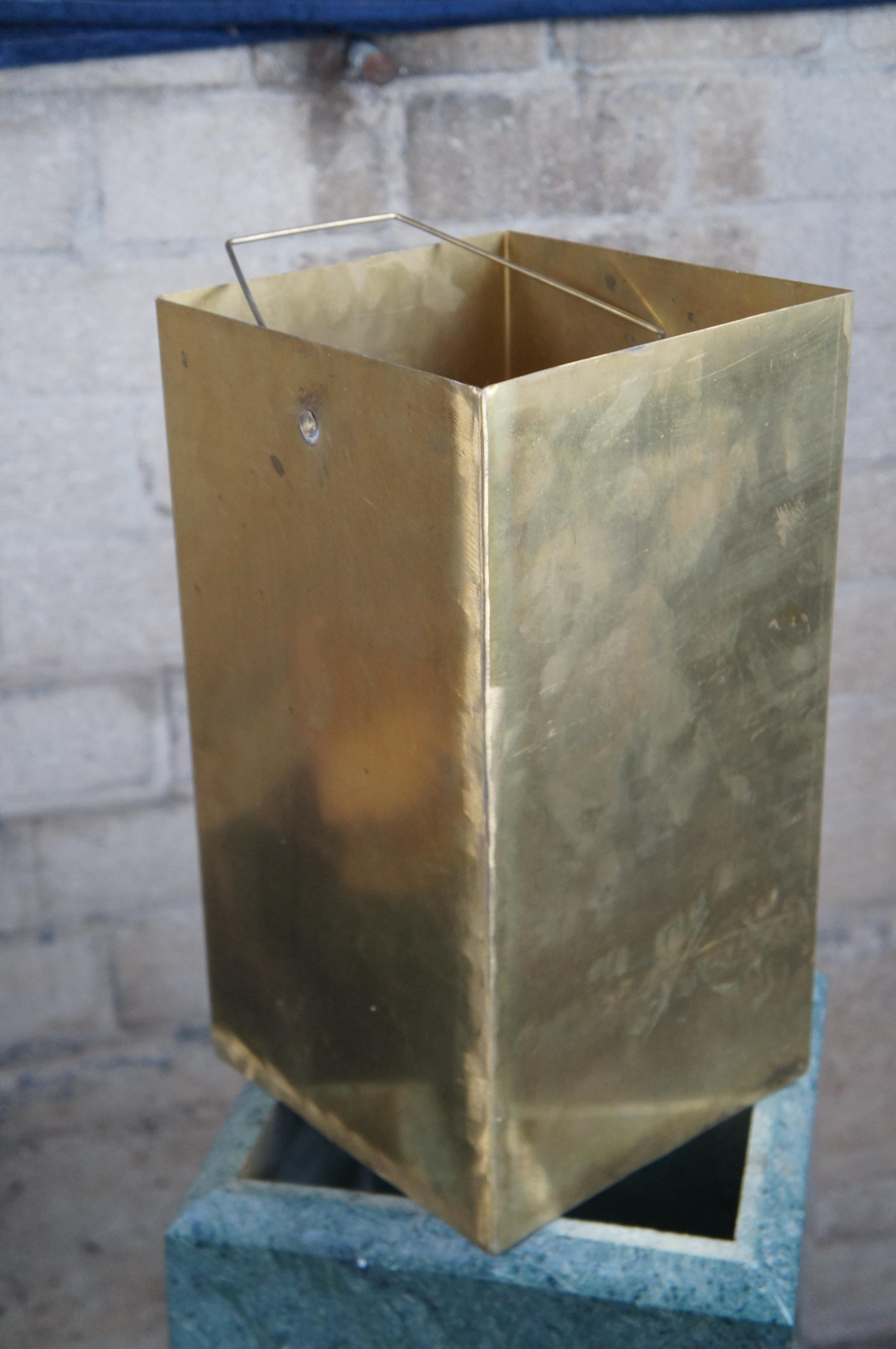Laiton 2 Cendriers poubelles de hall d'hôtel en marbre vert doublé de cuivre vintage 30