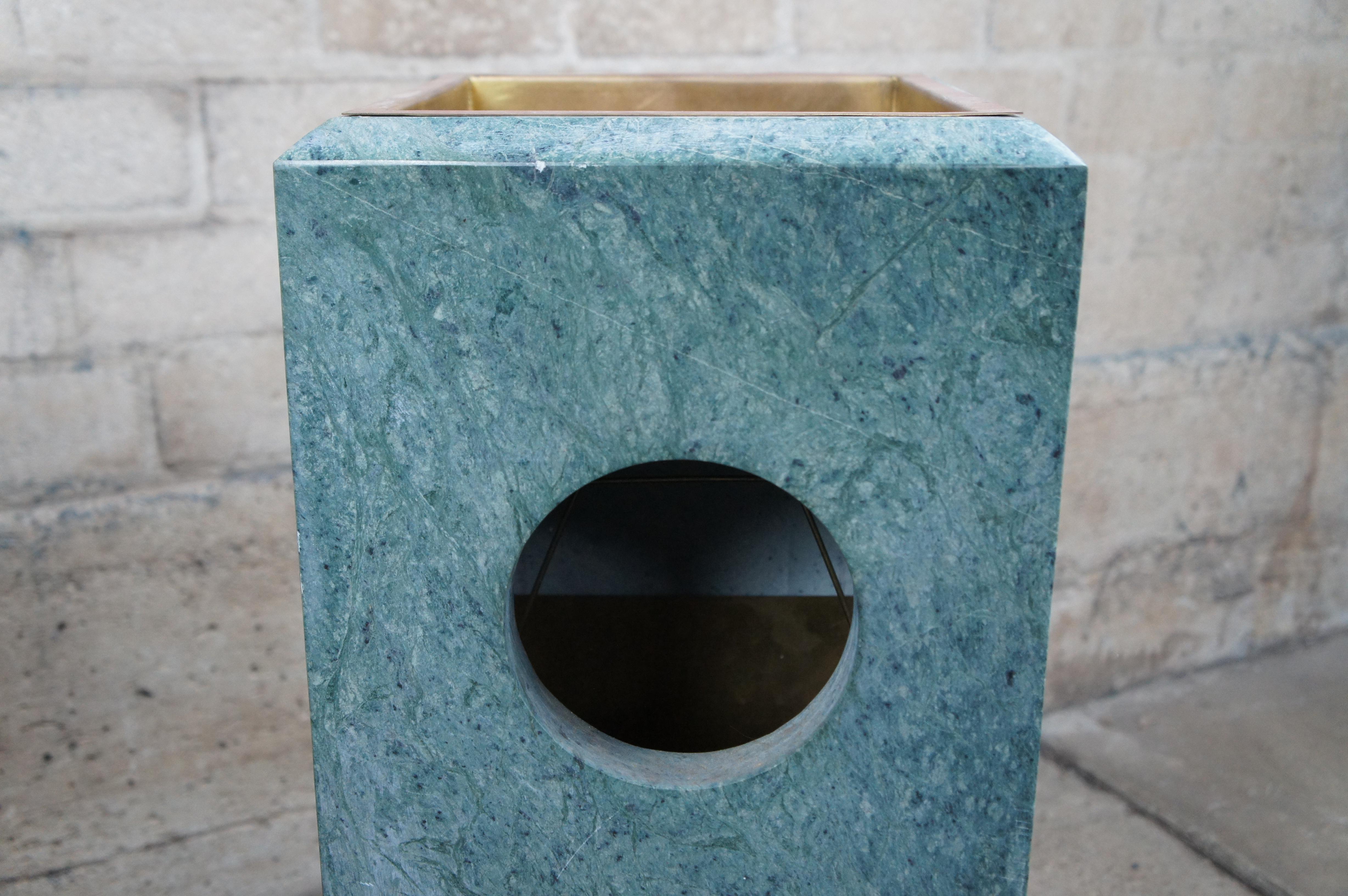 2 Cendriers poubelles de hall d'hôtel en marbre vert doublé de cuivre vintage 30