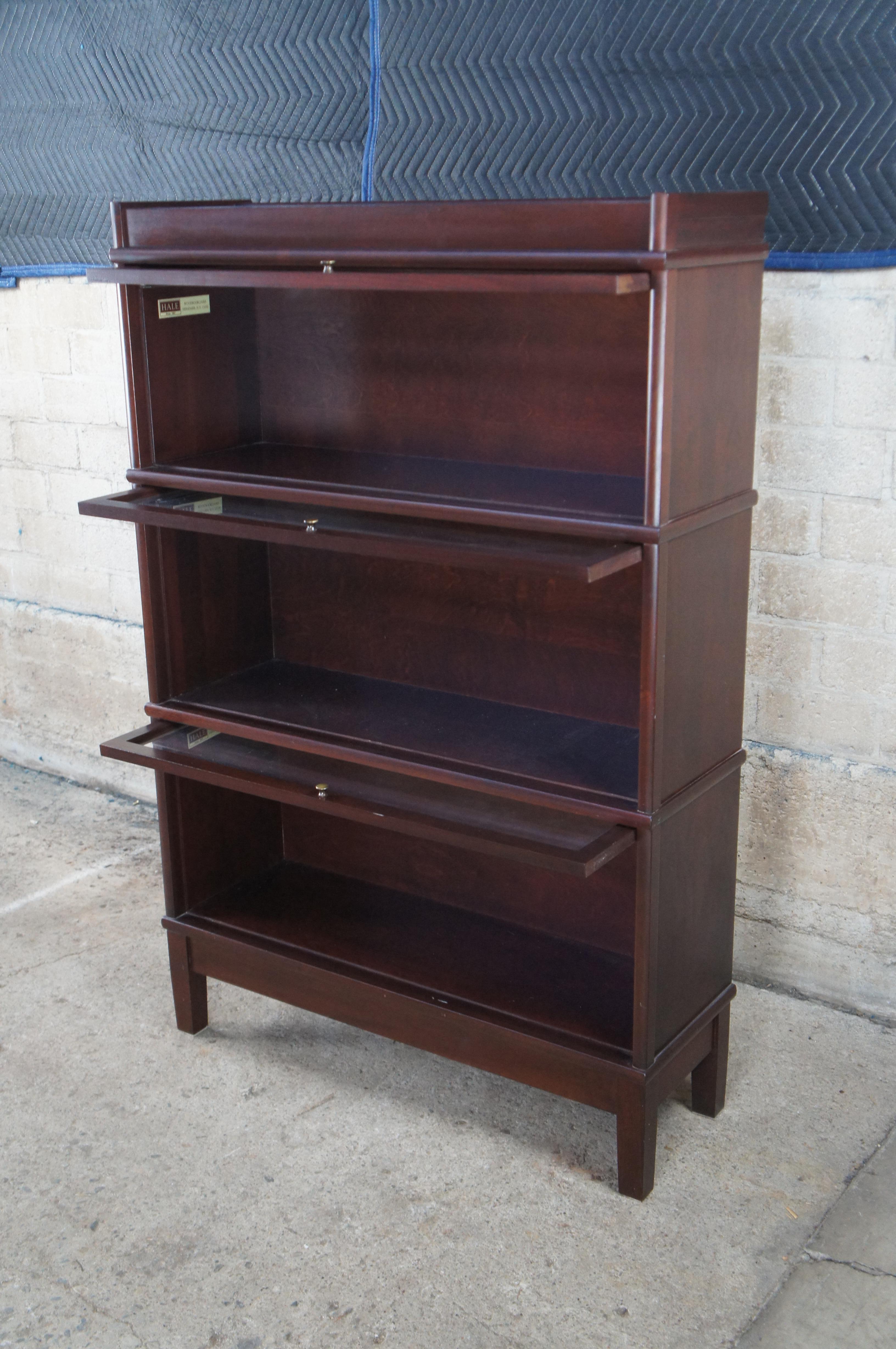 2 Vintage Hale Industries Walnut Mission Barrister Cabinet Library Bookcase Pair 4