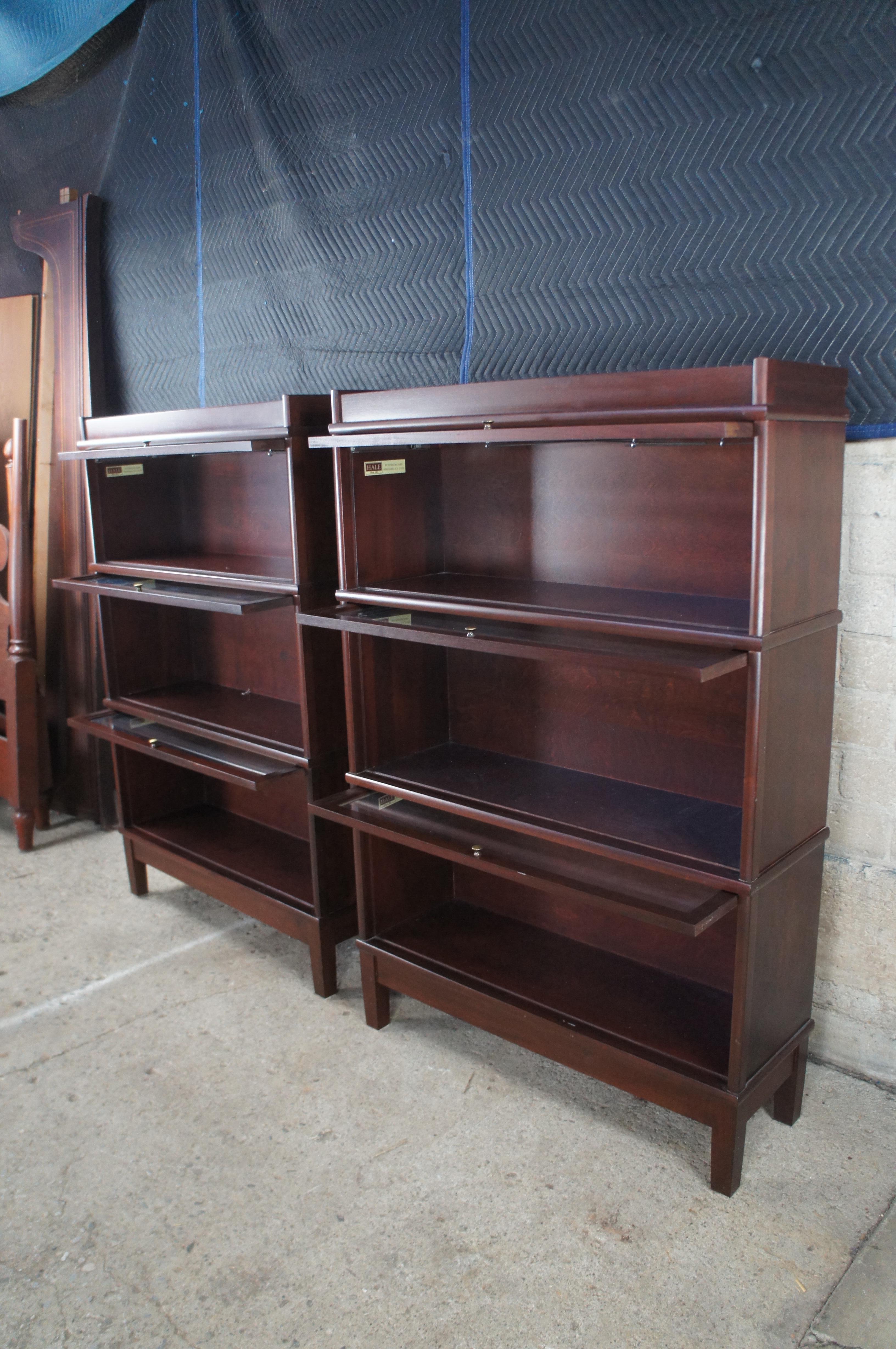 2 Vintage Hale Industries Walnut Mission Barrister Cabinet Library Bookcase Pair 10