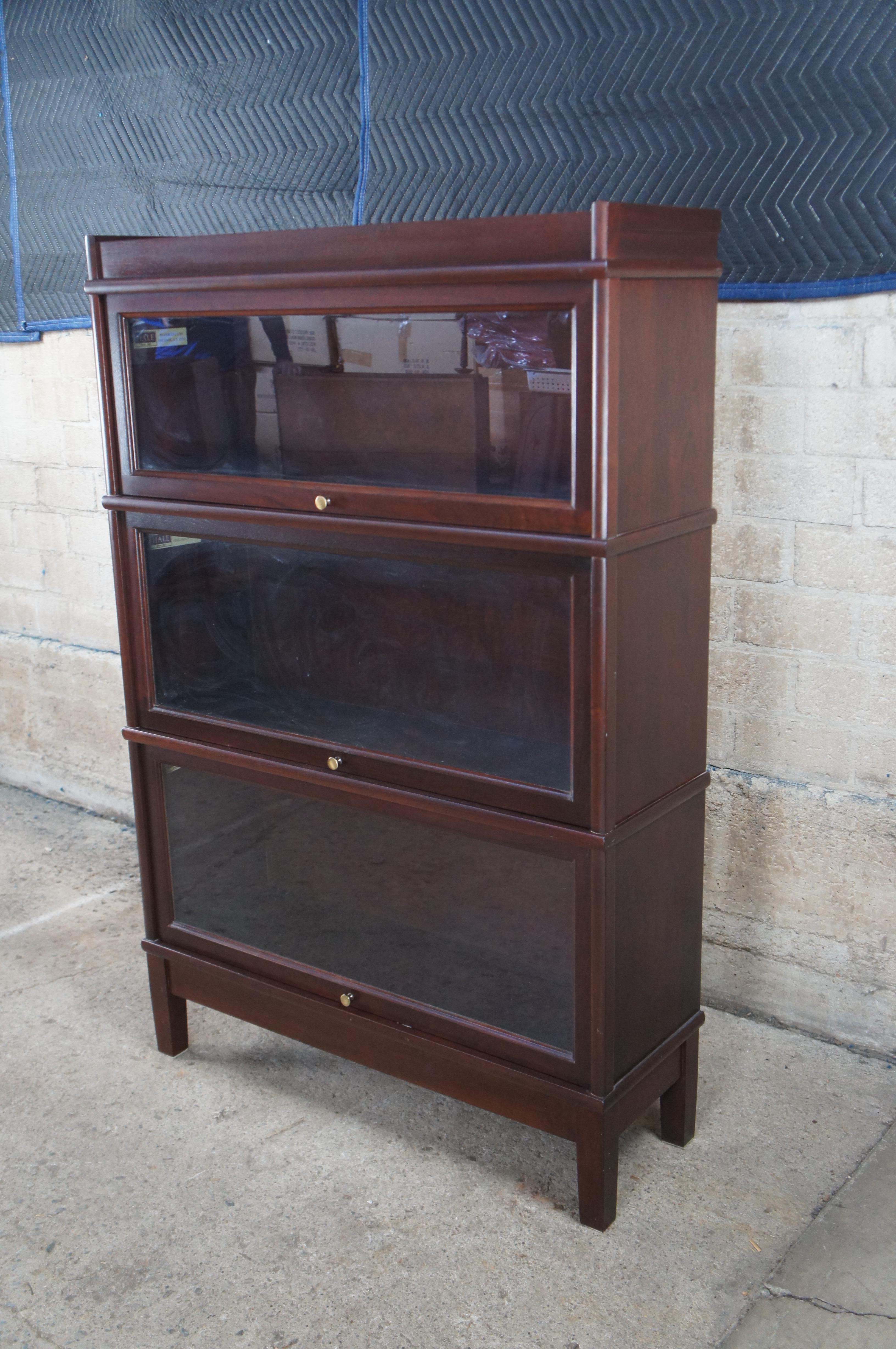 Brass 2 Vintage Hale Industries Walnut Mission Barrister Cabinet Library Bookcase Pair