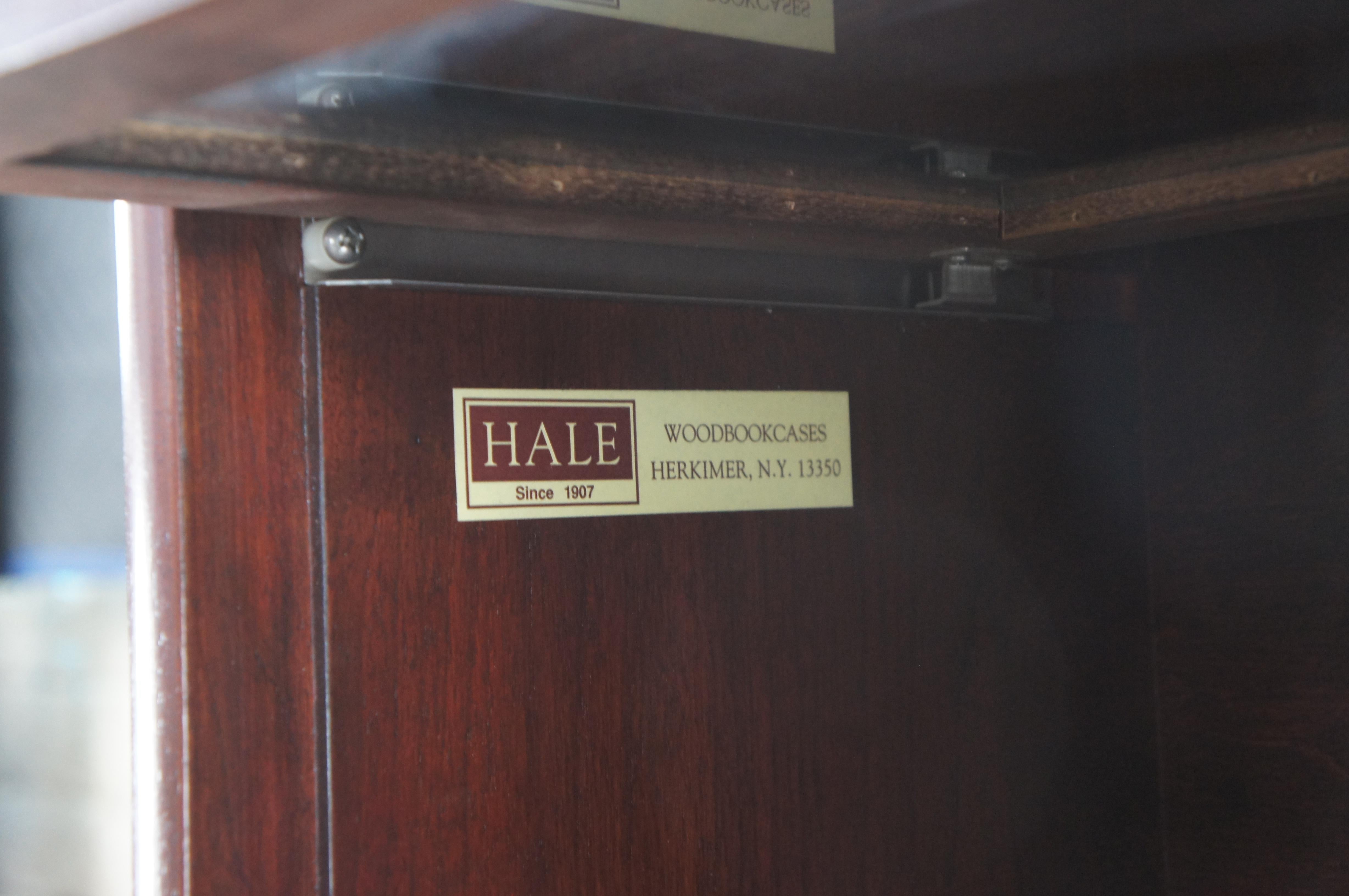 2 Vintage Hale Industries Walnut Mission Barrister Cabinet Library Bookcase Pair 1