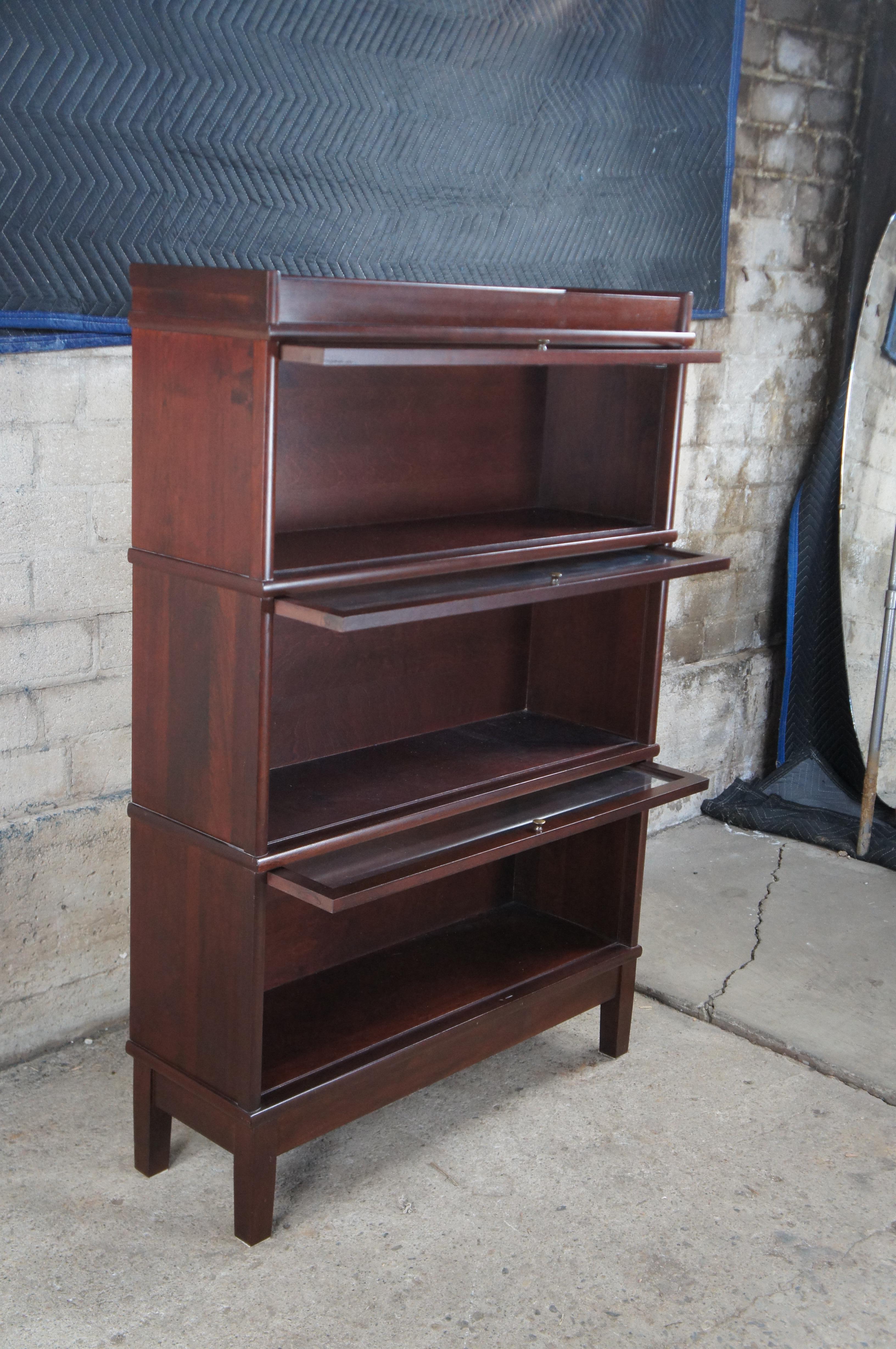 2 Vintage Hale Industries Walnut Mission Barrister Cabinet Library Bookcase Pair 3