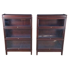 2 Vintage Hale Industries Walnut Mission Barrister Cabinet Library Bookcase Pair