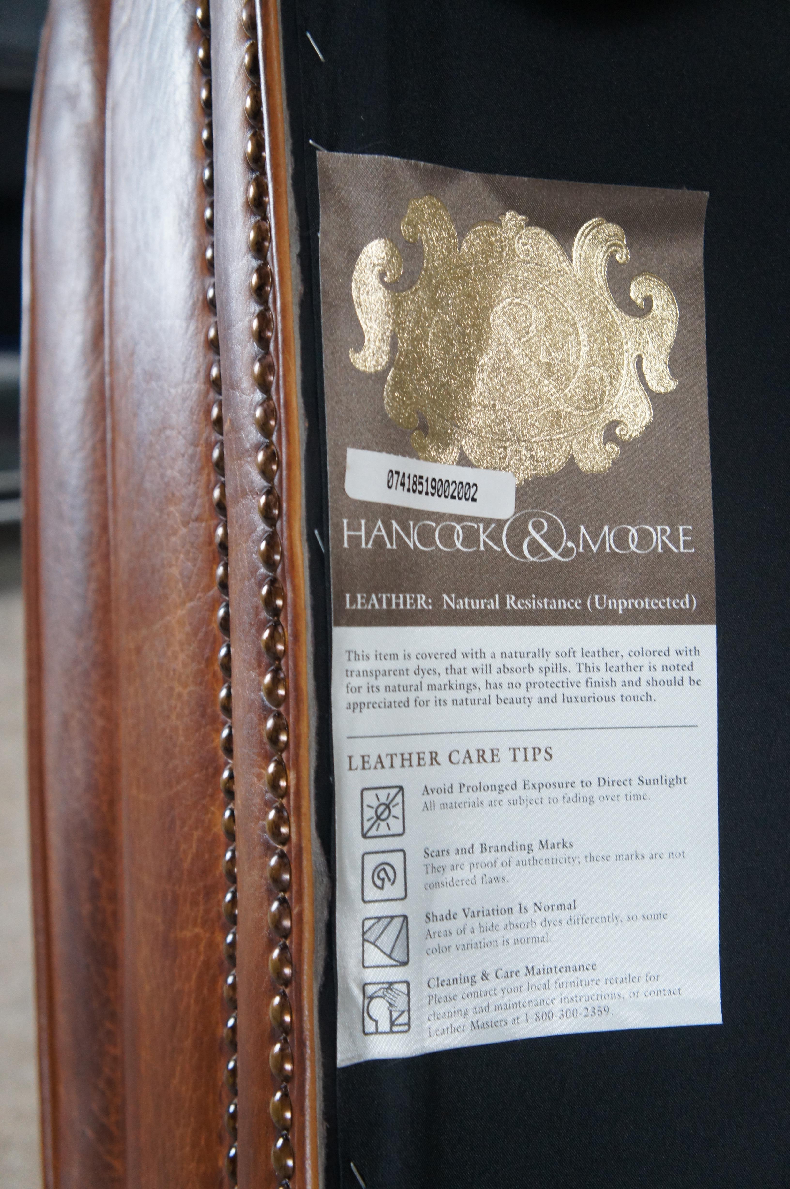 2 Vintage Hancock & Moore Austin Brown Leather Nailhead Ottomans Footstool Pair For Sale 8