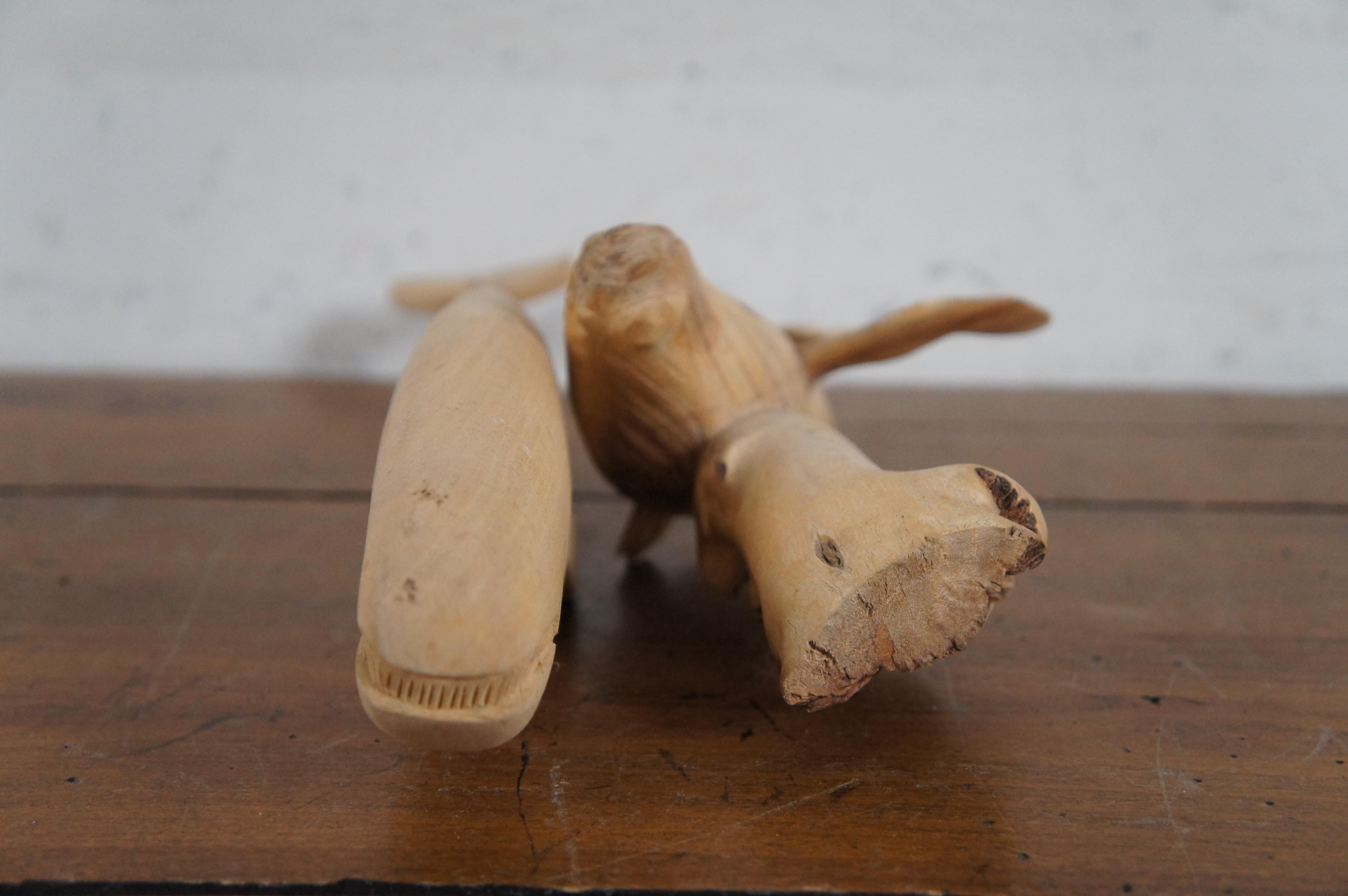 2 Vintage Hand Carved Teak Humpback & Sperm Whale Statues Sculpture Figurine 14