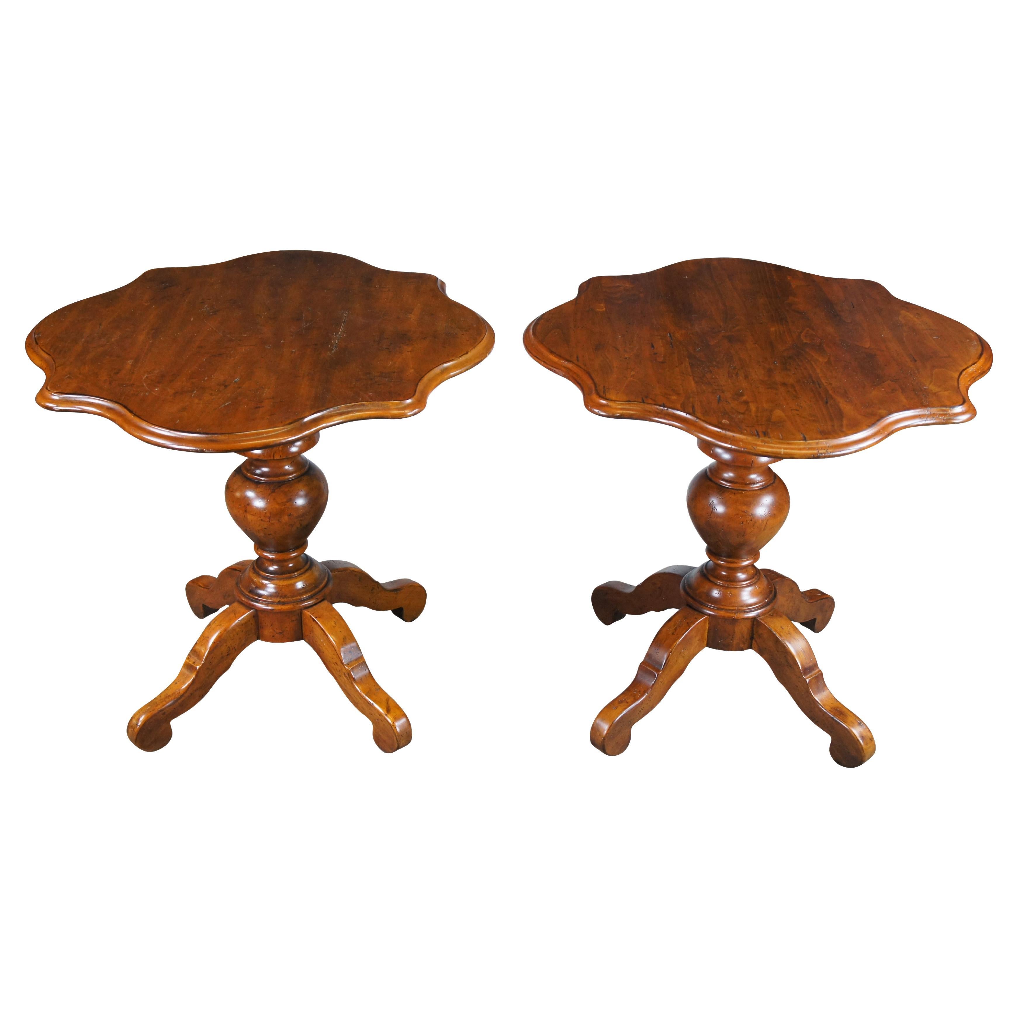 2 Vintage Henredon French Louis Philippe Style Walnut Pedestal Side Tables