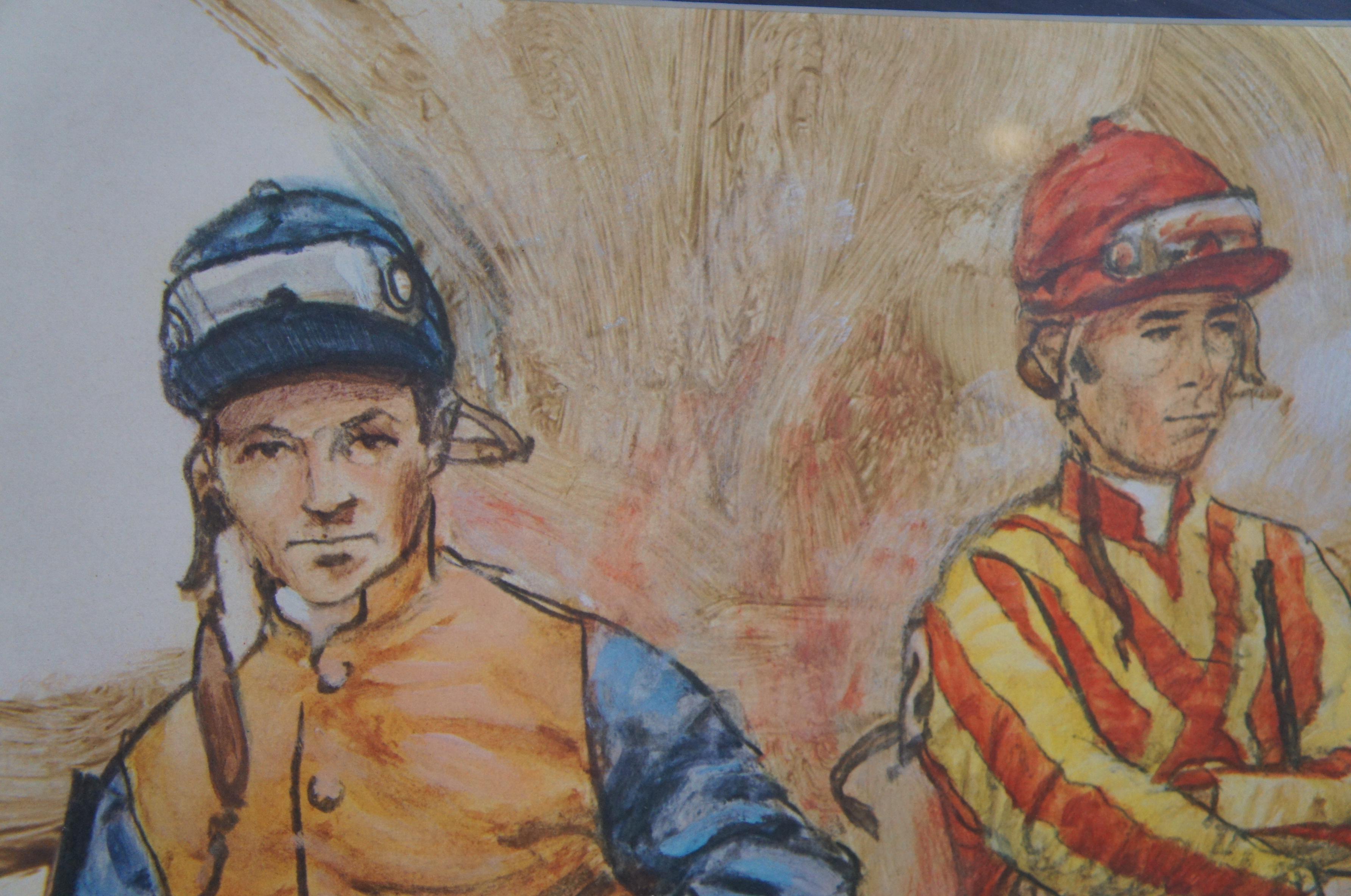 2 Vintage Henry Koehler Signed Offset Lithographs Equestrian Jockey Horse Racing For Sale 1