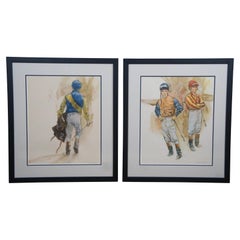 2 litografie d'epoca di Henry Koehler firmate in offset Cavalli da corsa equestri e fantini