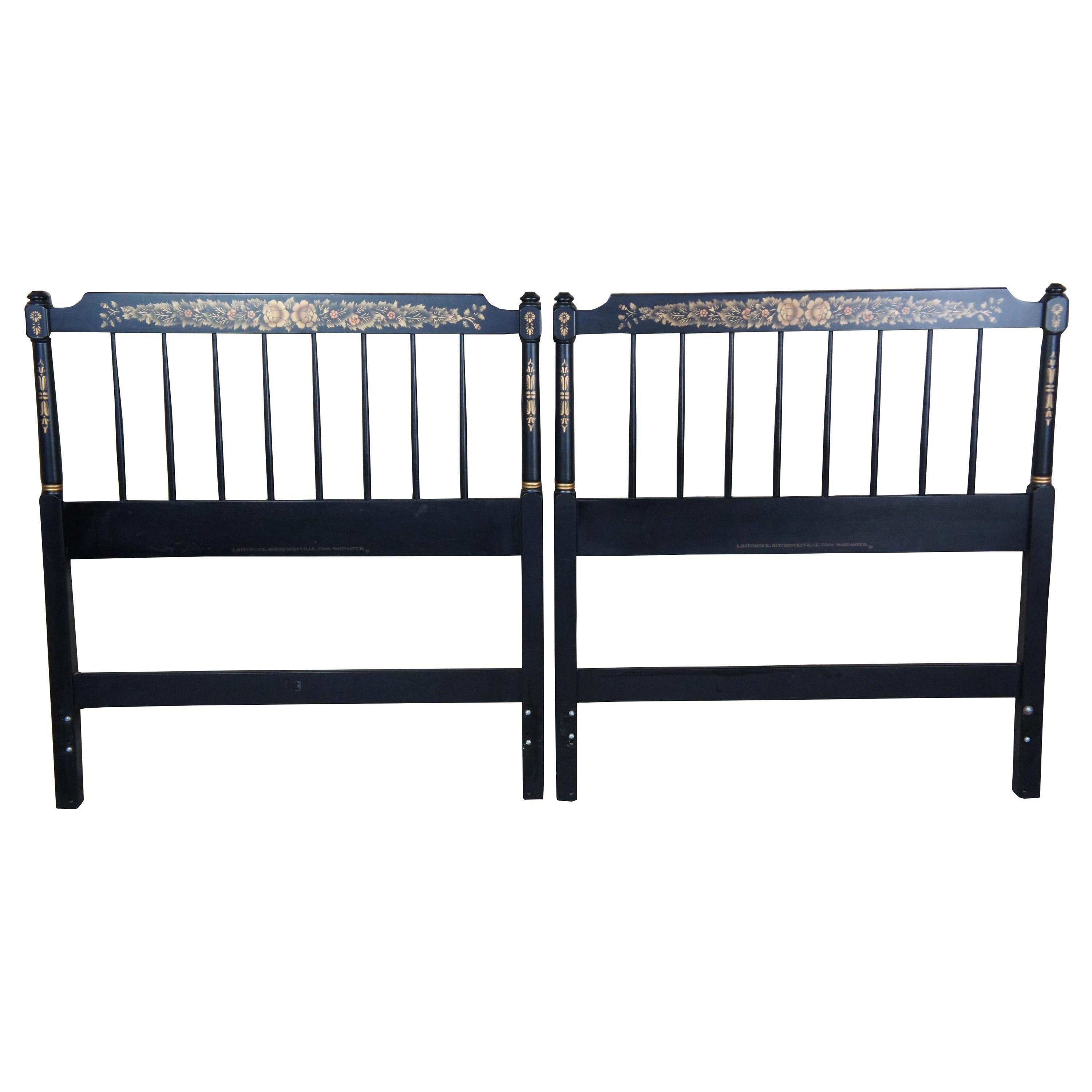 2 Vintage Hitchcock Black Harvest Shaker Style Stenciled Twin Bed Headboards
